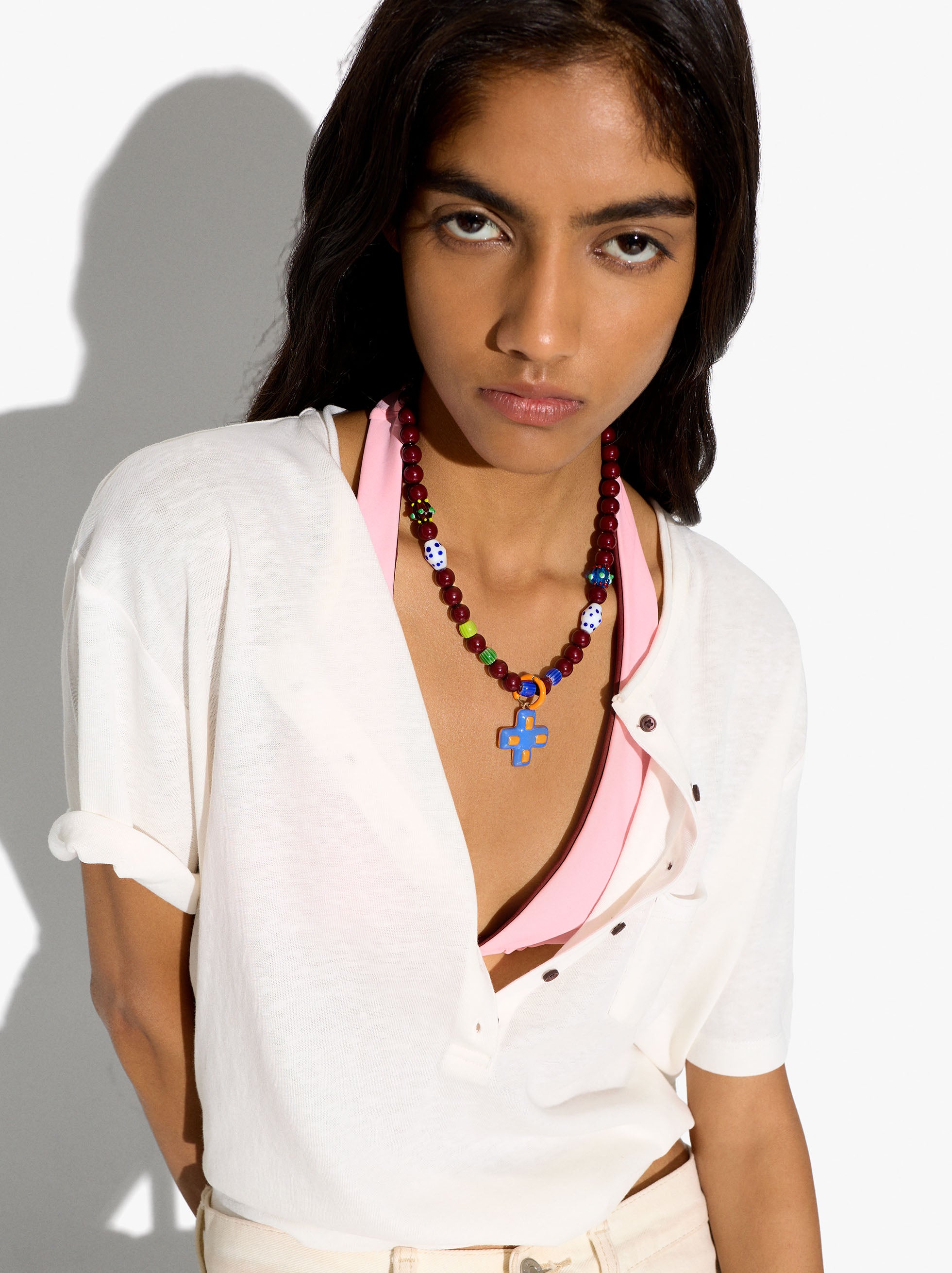 Collar Con Cuentas De Vidrio Y Esmaltadas