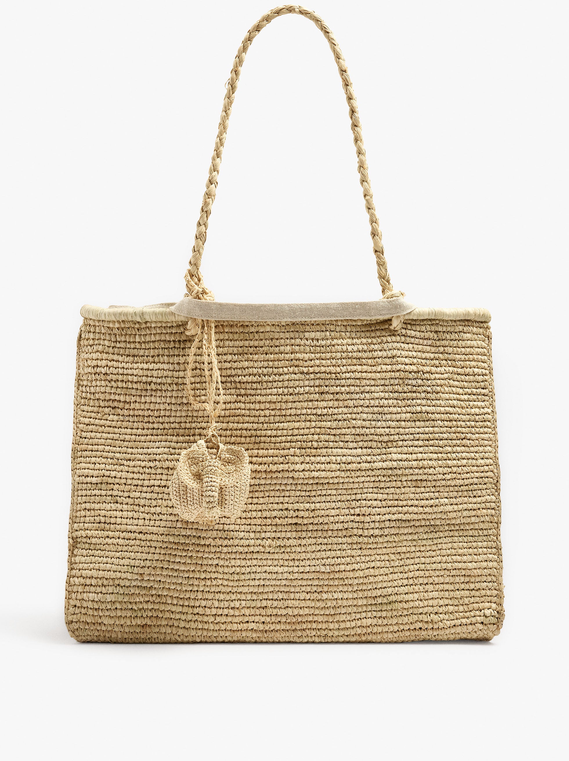 Bolso Shopper De Rafia Con Colgante De Elefante Xl