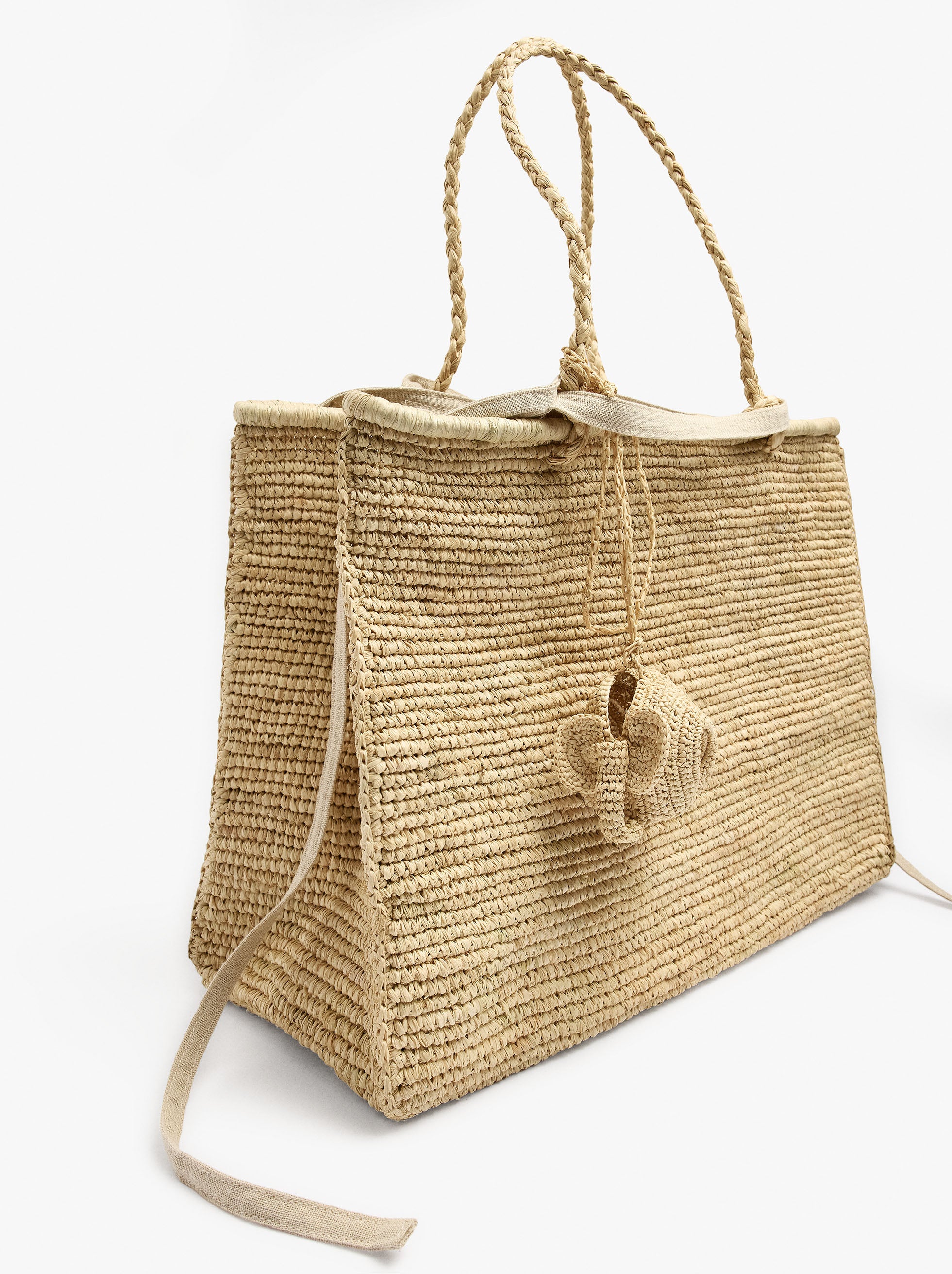 Bolso Shopper De Rafia Con Colgante De Elefante Xl