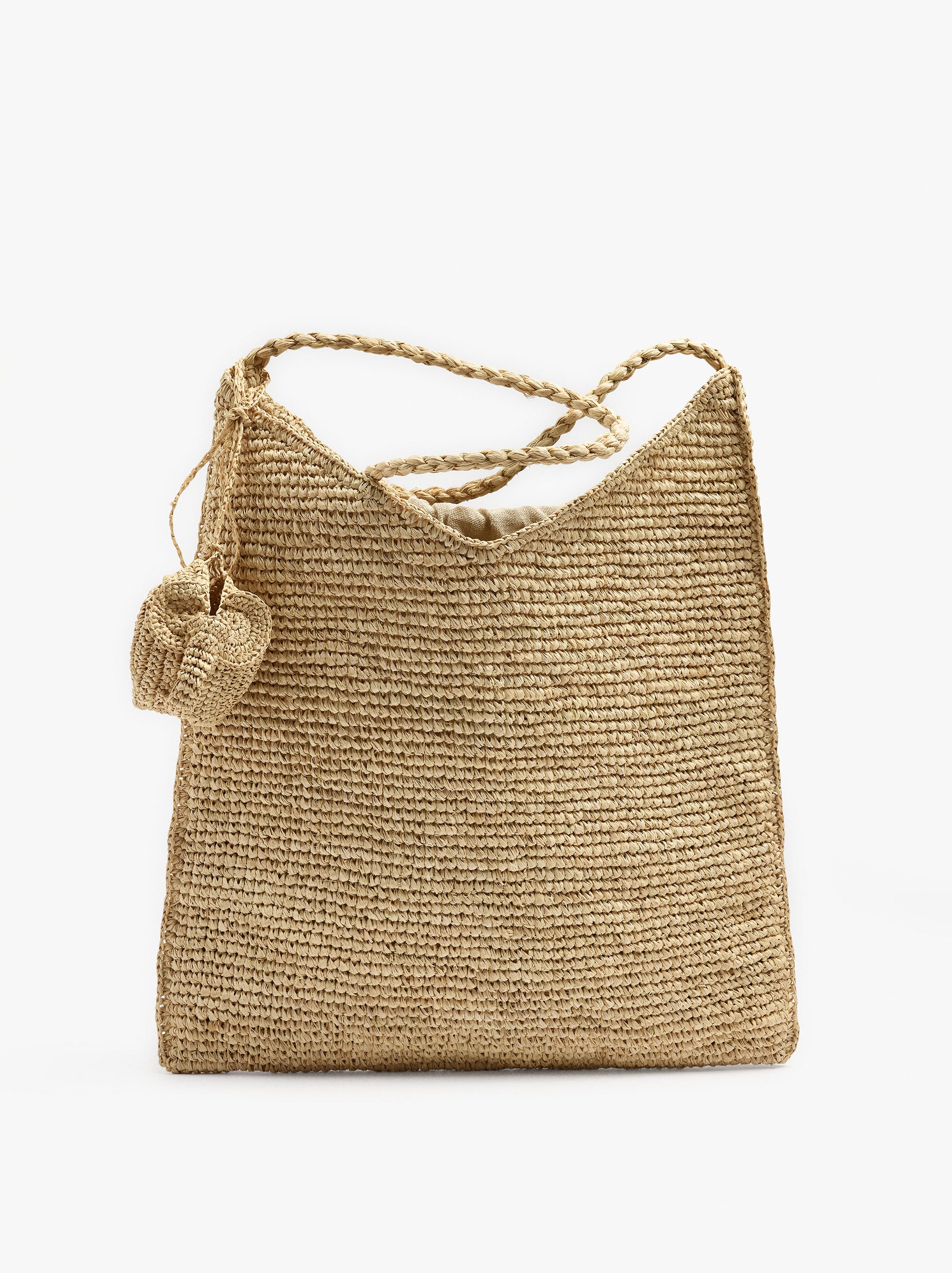 Bolso De Hombro De Rafia Con Colgante De Elefante