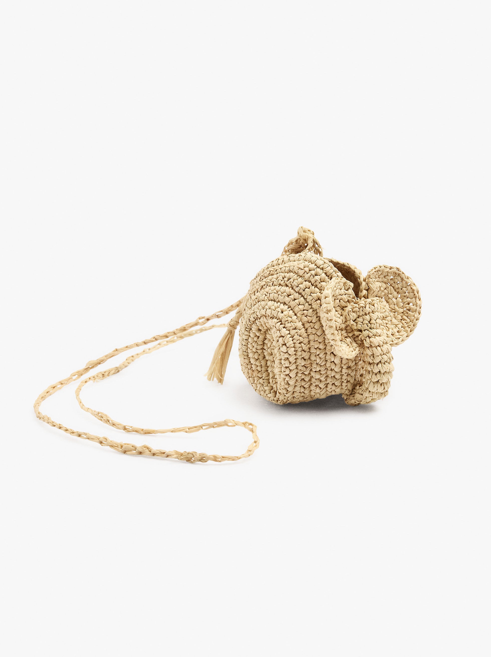 Bolso De Hombro De Rafia Con Colgante De Elefante