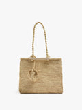 Bolso Shopper De Rafia Con Colgante De Elefante
