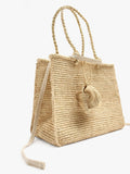 Bolso Shopper De Rafia Con Colgante De Elefante