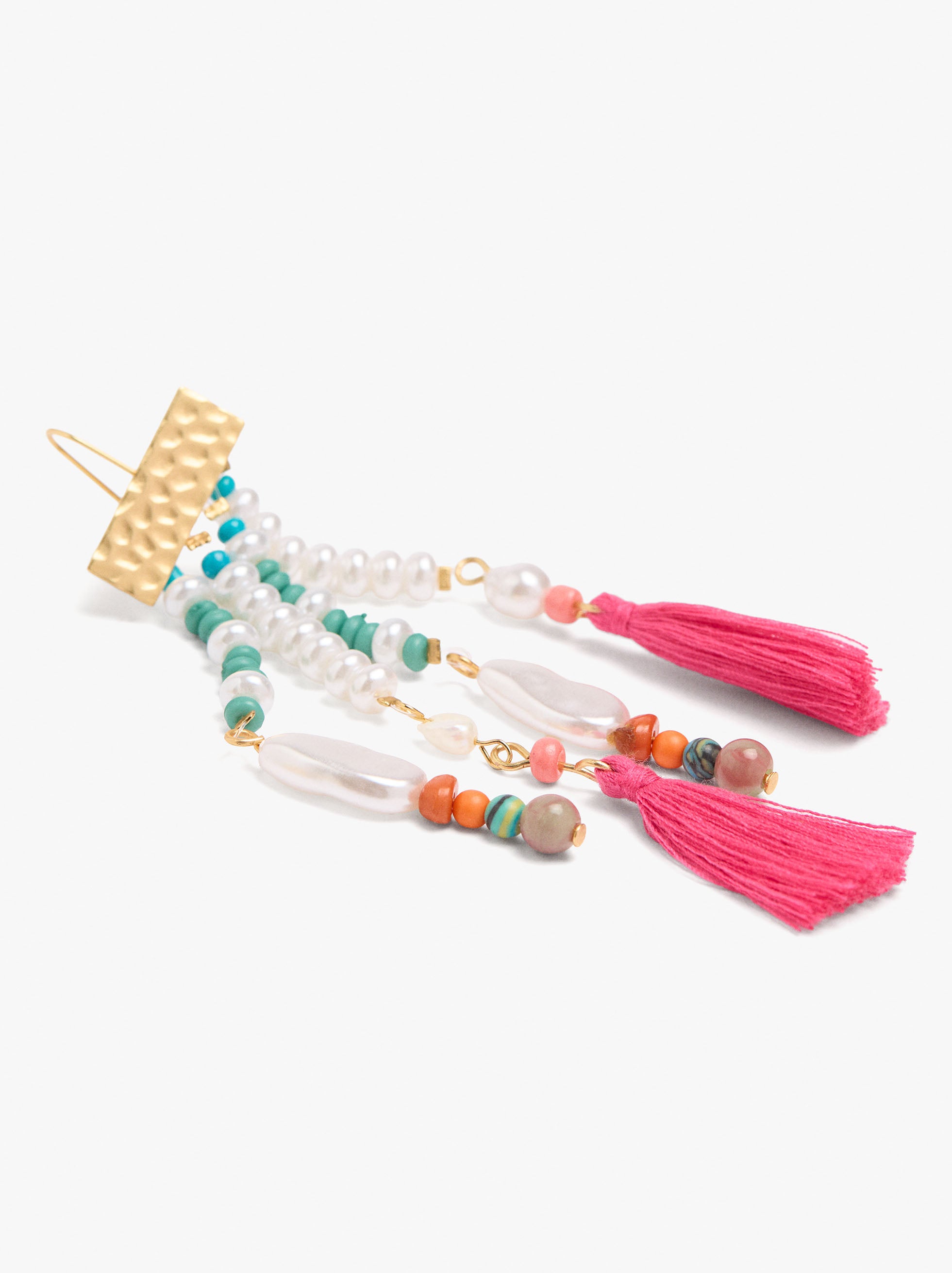 Pendientes Largos Con Cuentas De Piedra Y Borlas