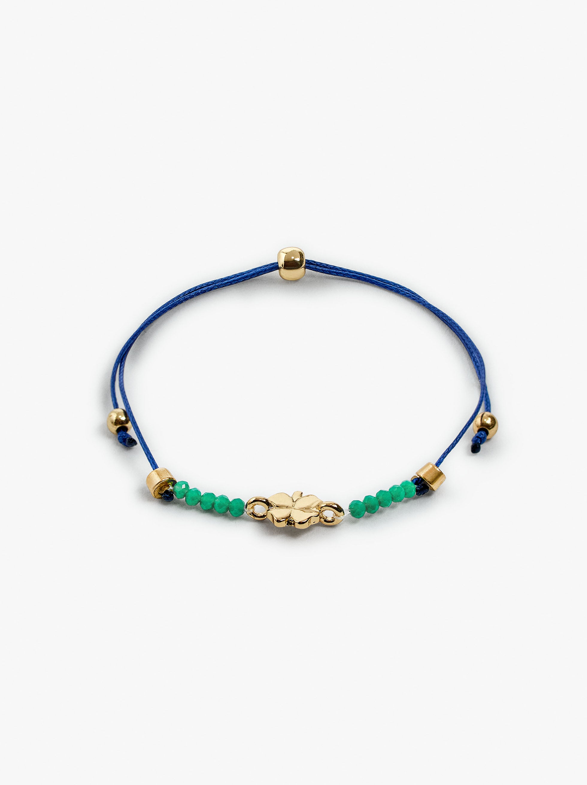 Pulsera Ajustable Con Cuentas De Vidrio Y Trébol