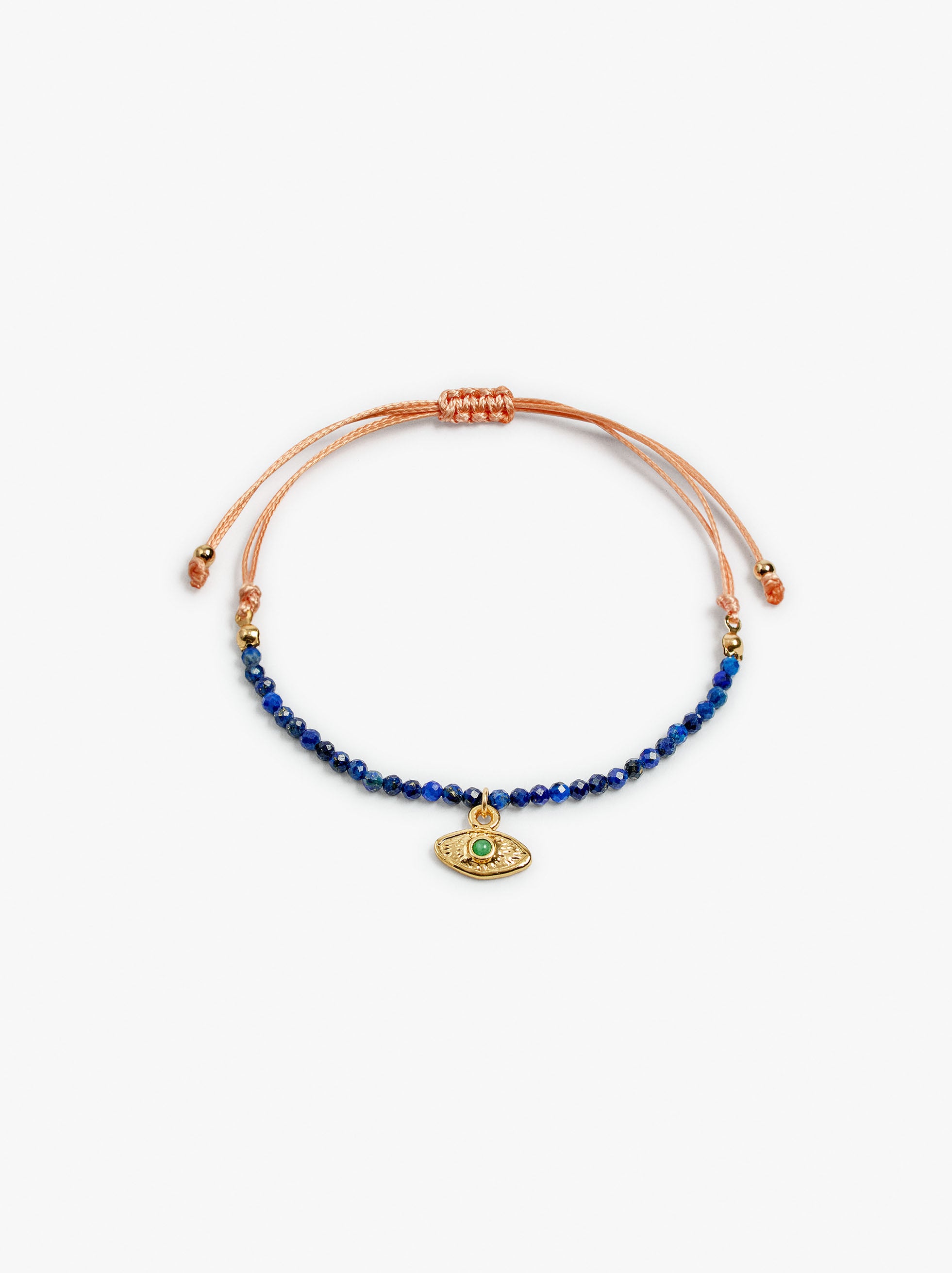 Pulsera Ajustable Cuentas De Piedra Con Charm De Ojo