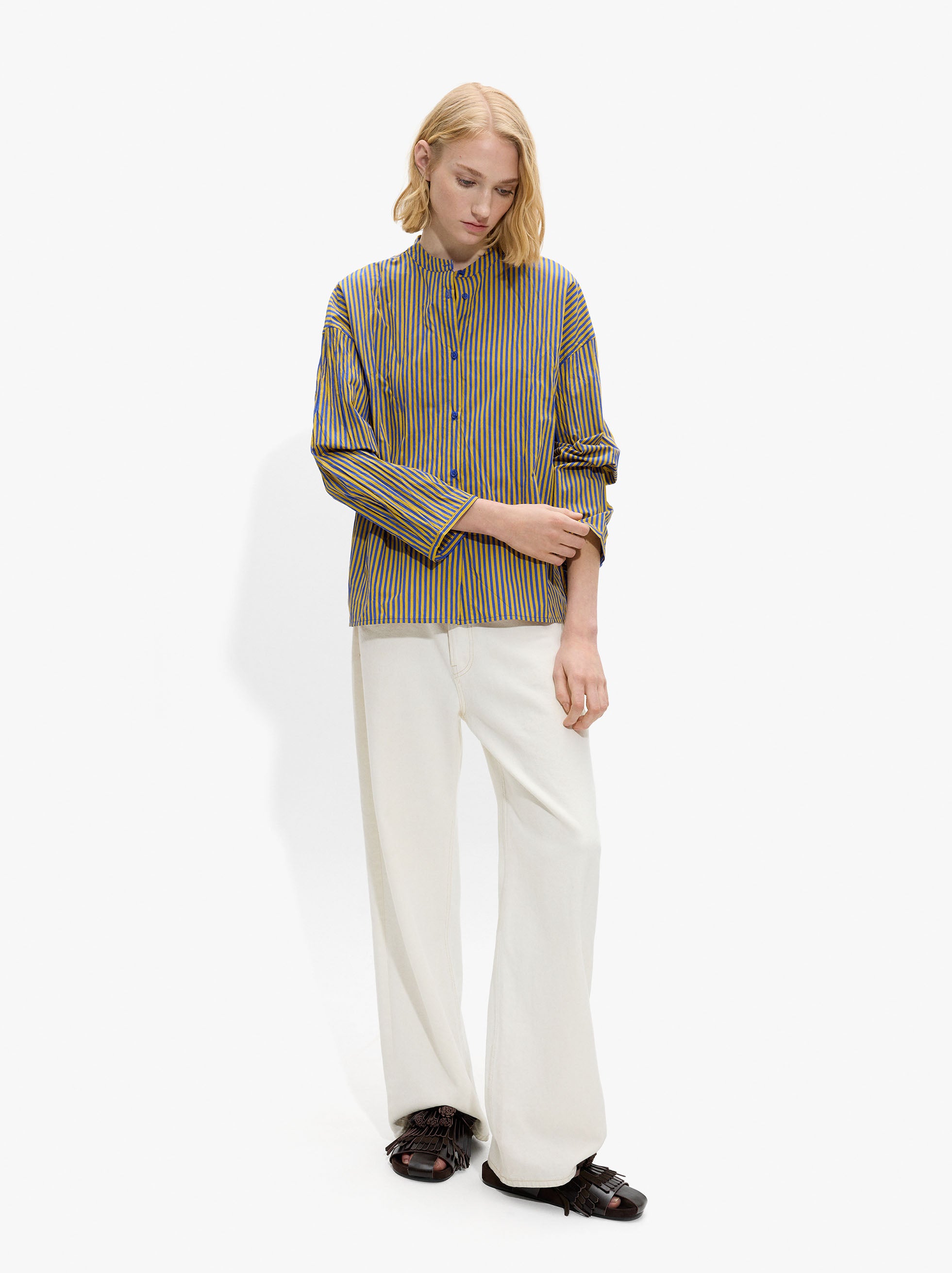 Camisa A Rayas Con Cuello Mao