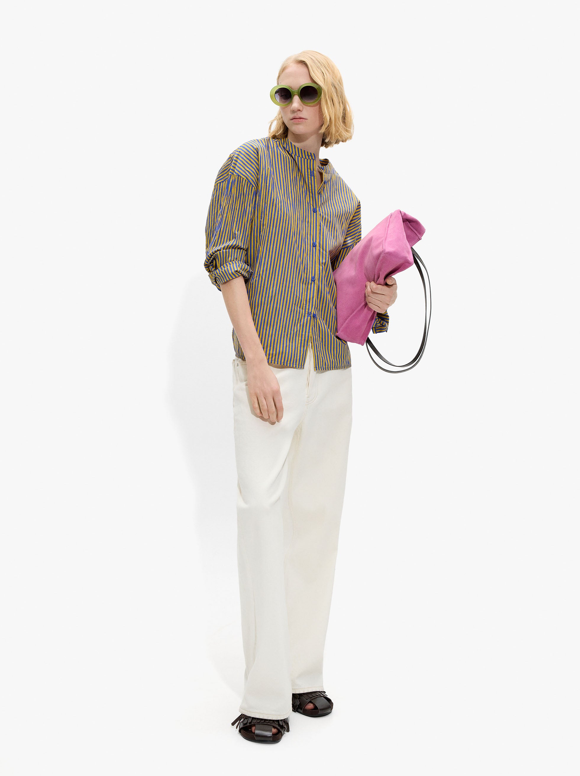 Camisa A Rayas Con Cuello Mao