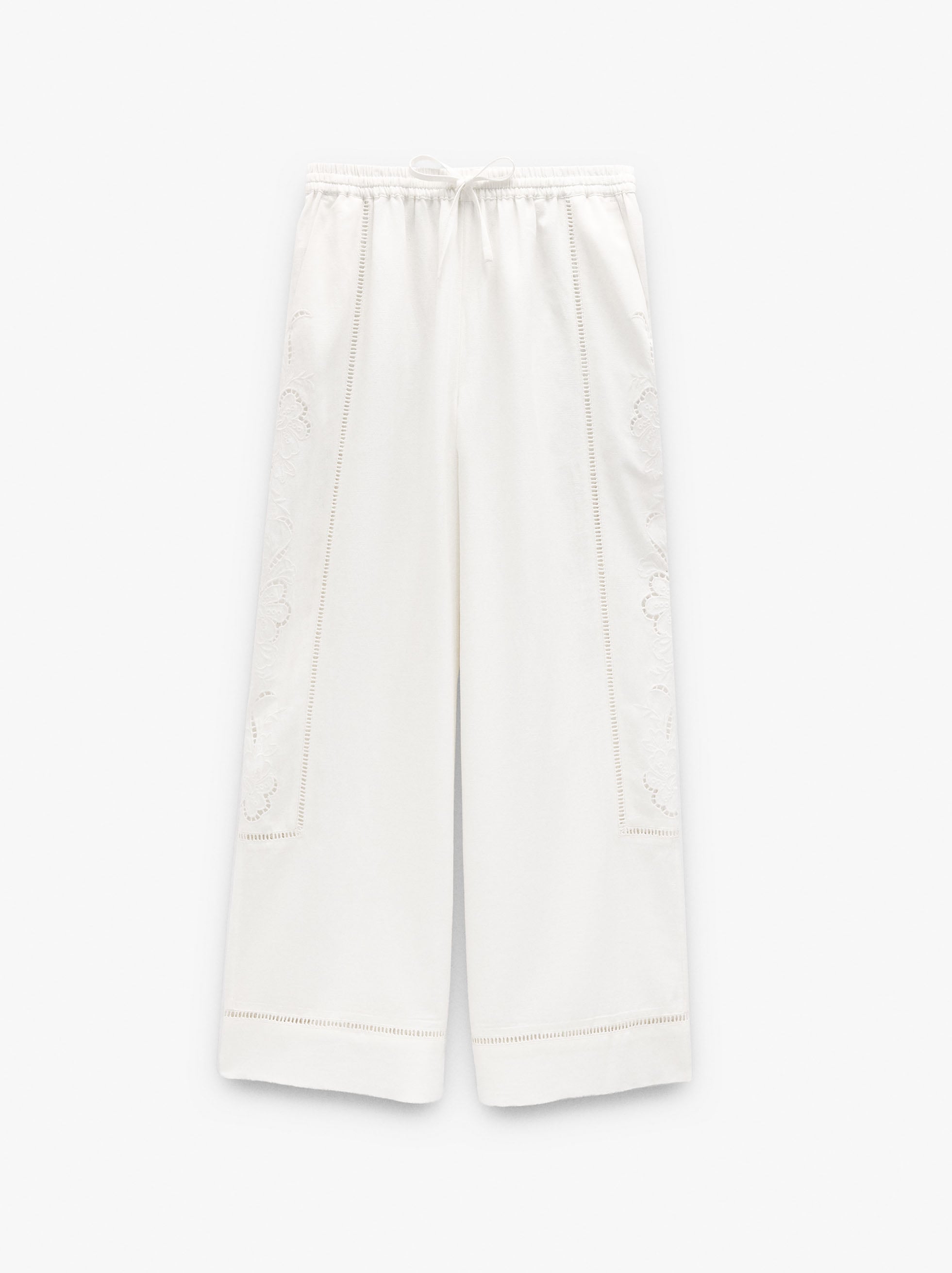 Pantalón Bordados Perforados Mezcla De Lino