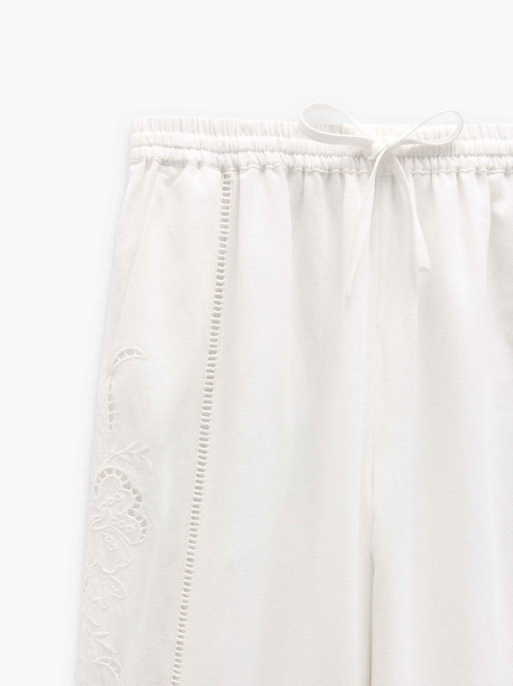 Pantalón Bordados Perforados Mezcla De Lino