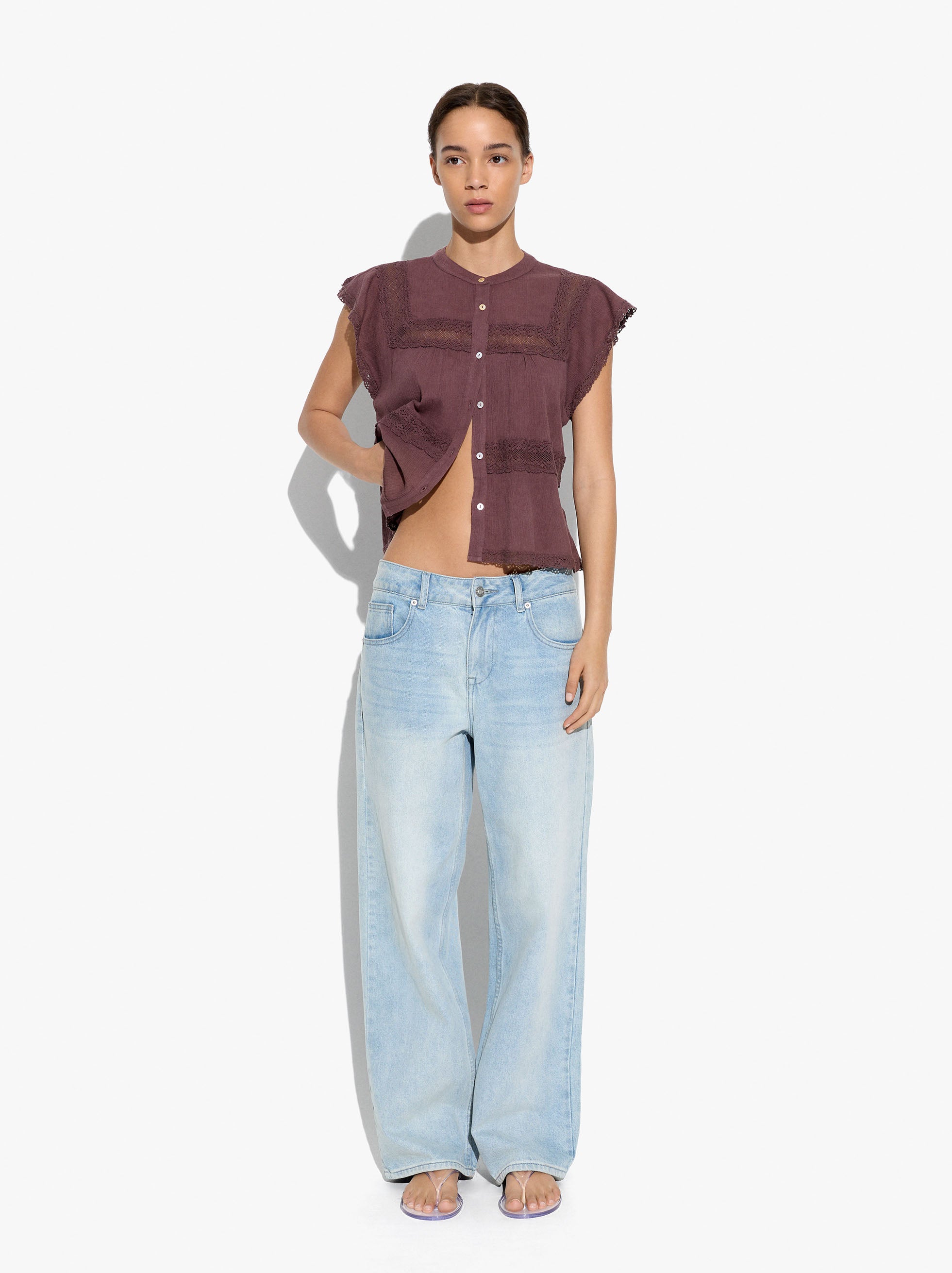 Blusa Con Detalles De Croché 100% Algodón