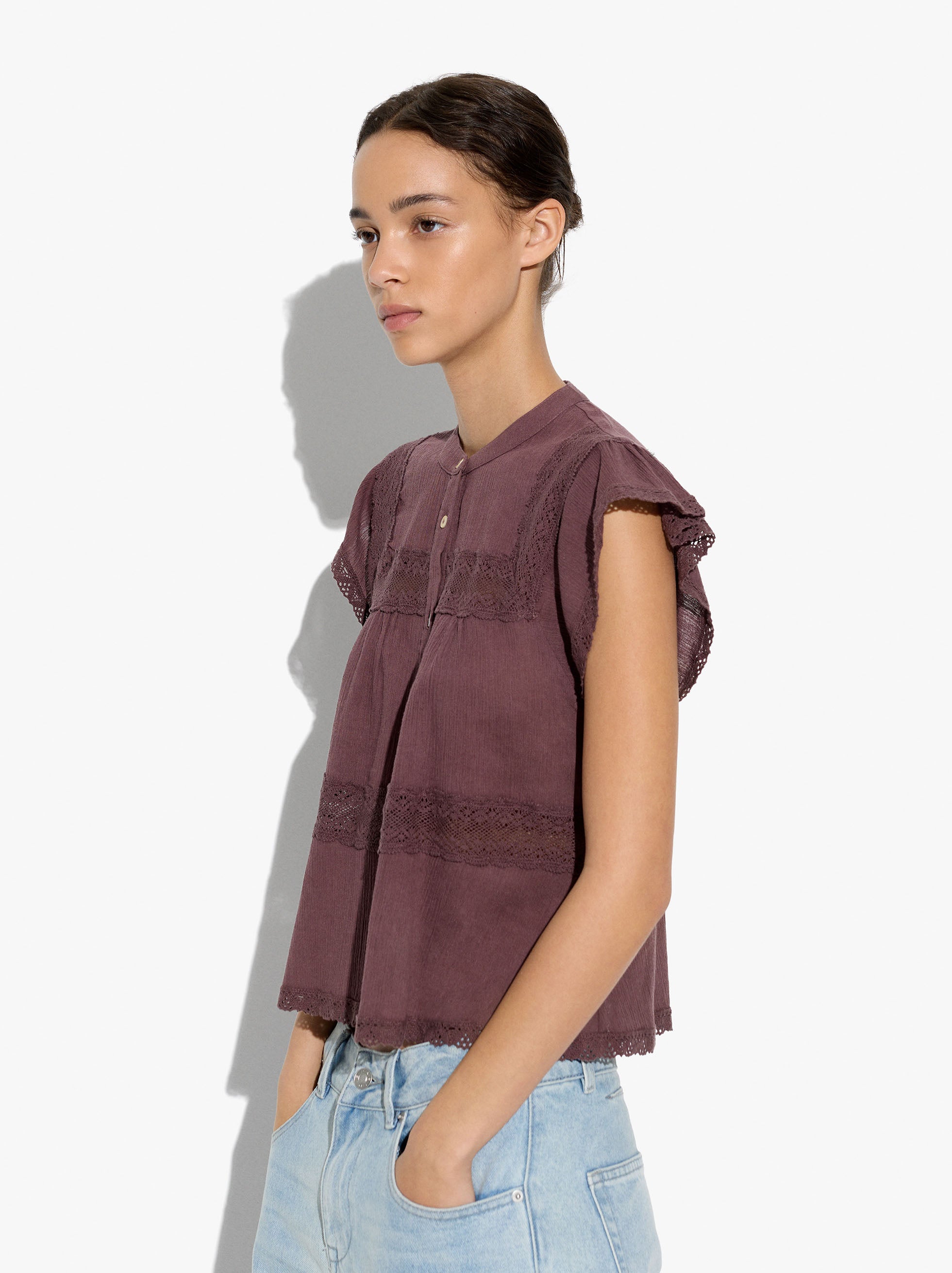 Blusa Con Detalles De Croché 100% Algodón
