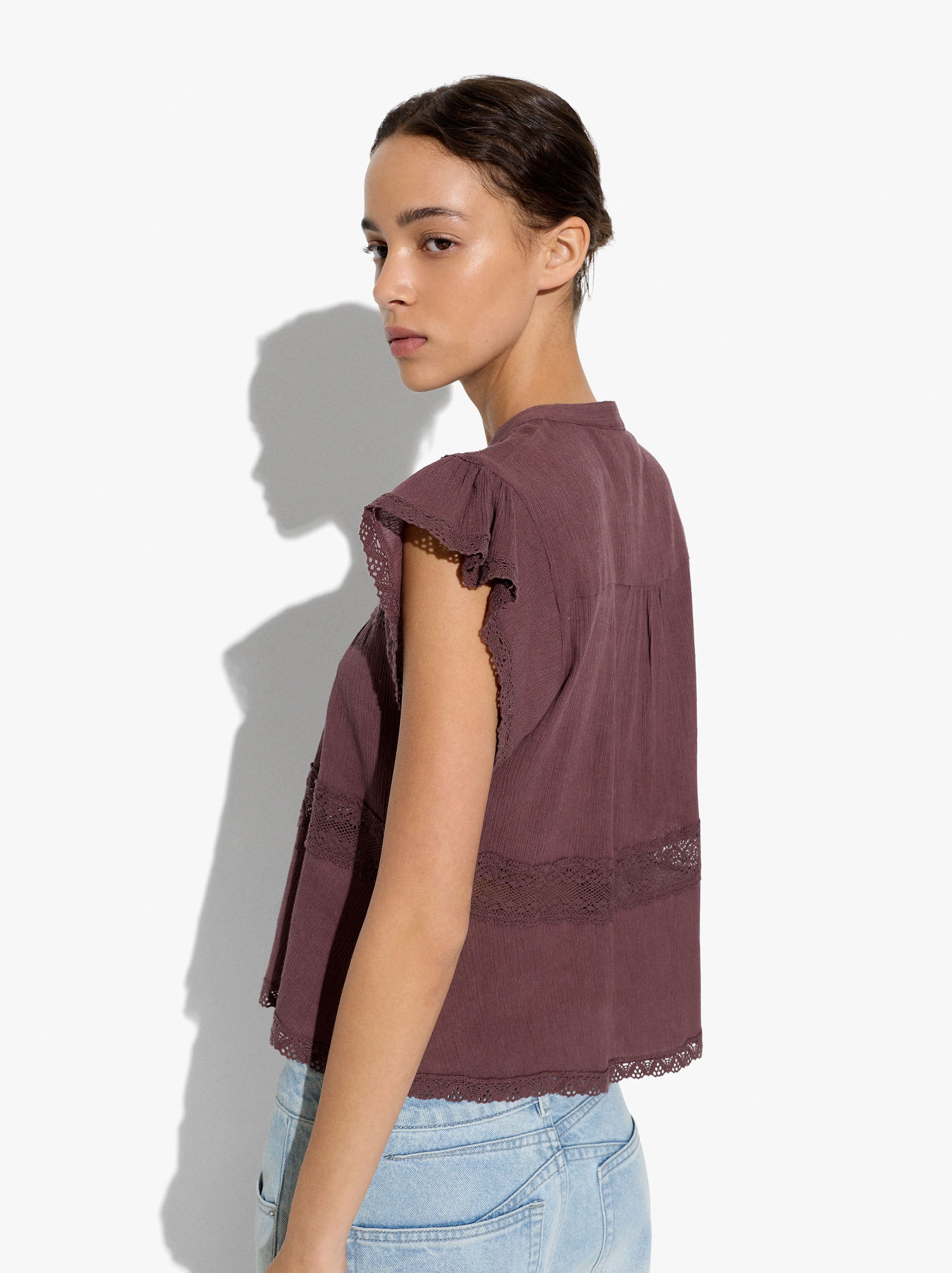 Blusa Con Detalles De Croché 100% Algodón