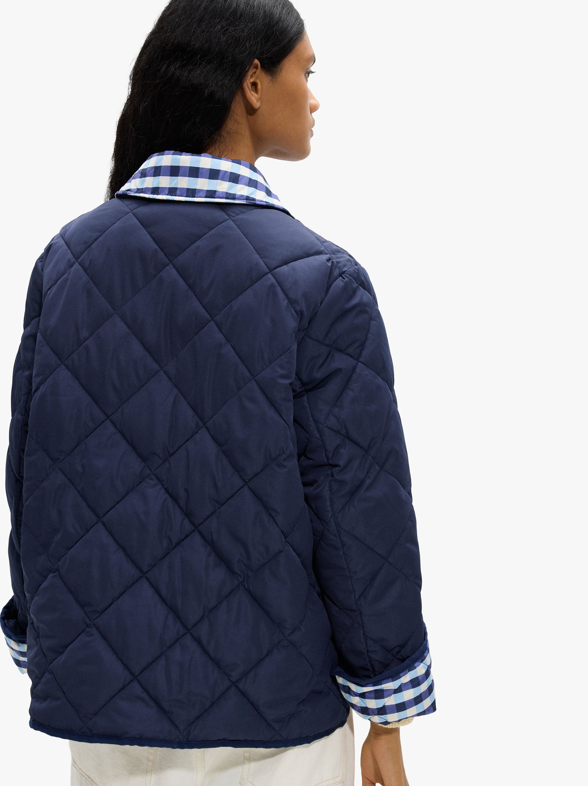 Abrigo Acolchado Cuello Y Puños De Cuadros