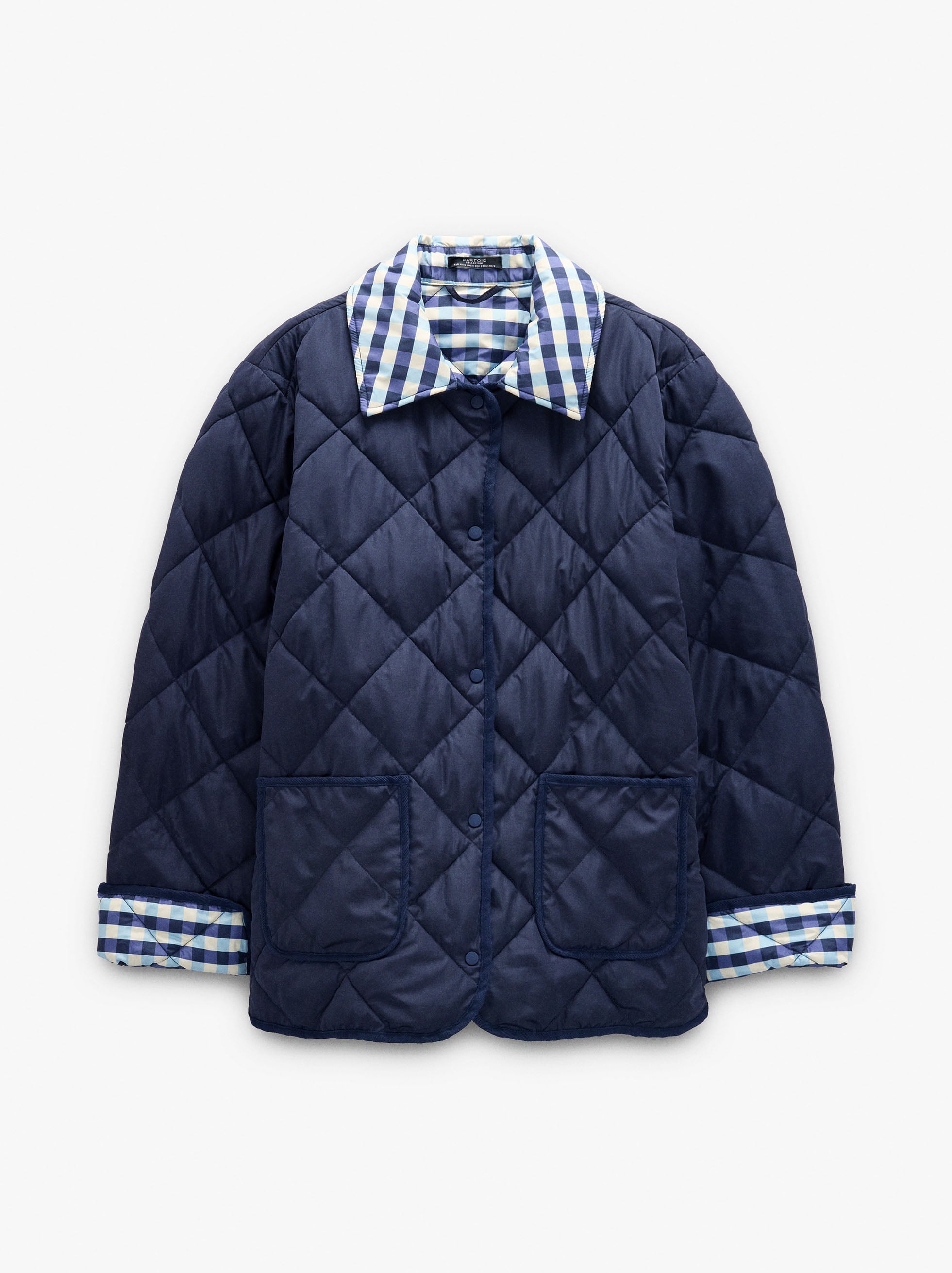 Abrigo Acolchado Cuello Y Puños De Cuadros