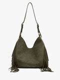 Bolso De Hombro Efecto Piel Con Flecos Largos