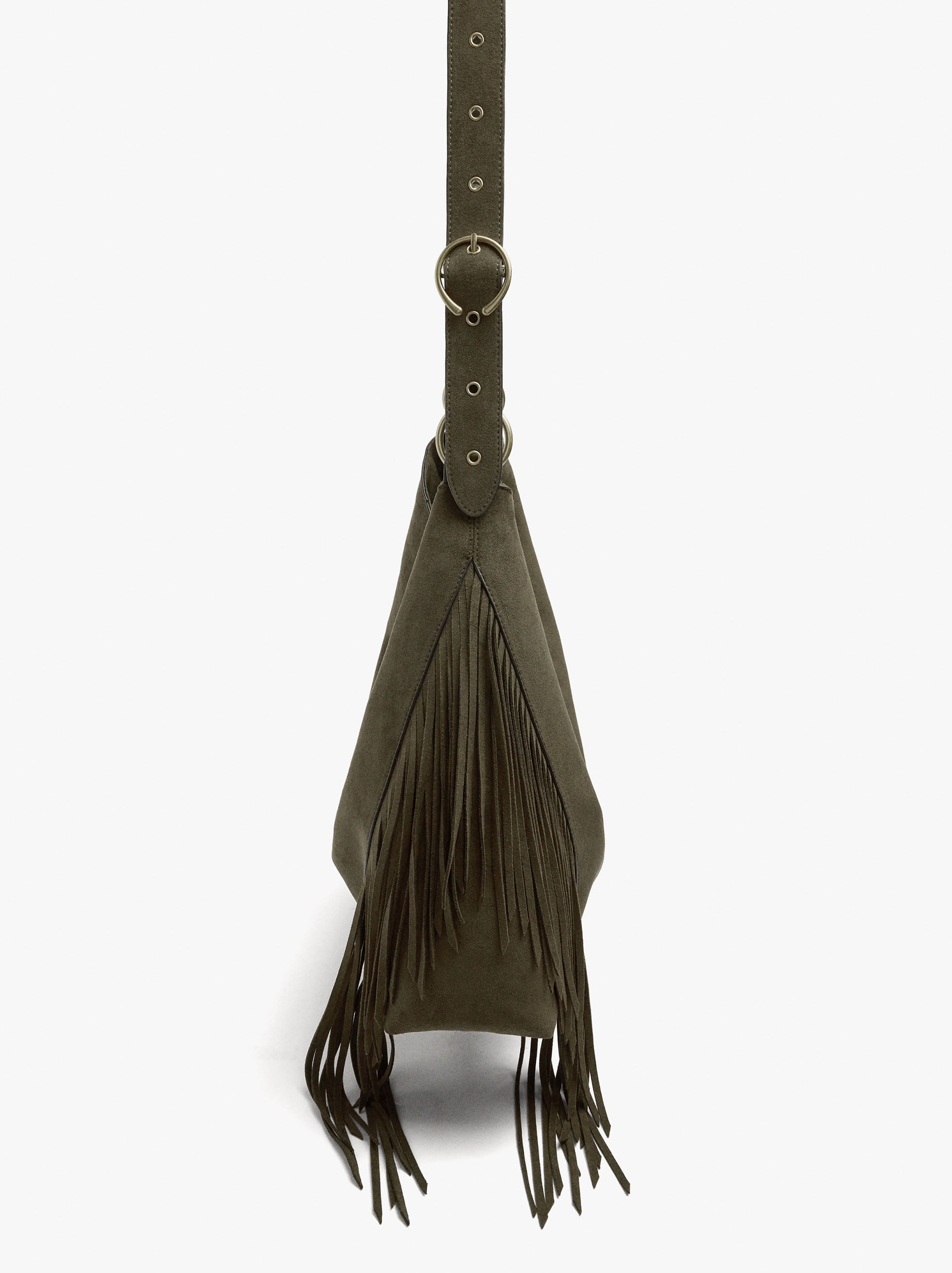 Bolso De Hombro Efecto Piel Con Flecos Largos