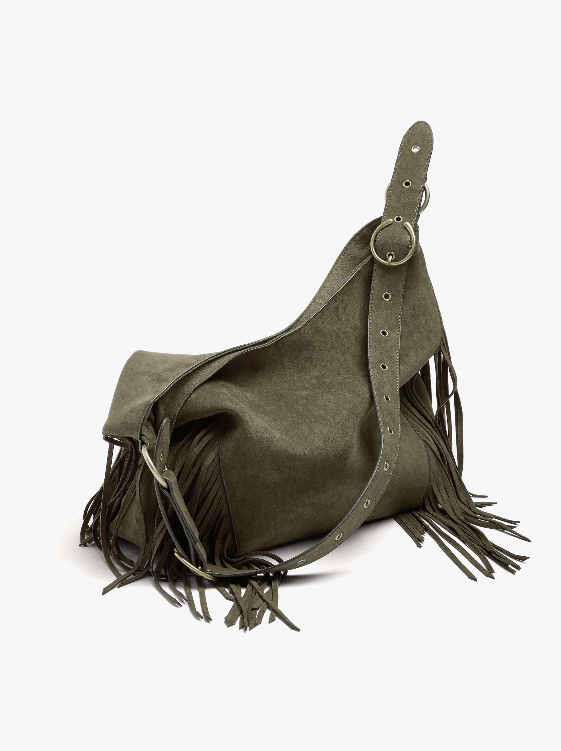 Bolso De Hombro Efecto Piel Con Flecos Largos