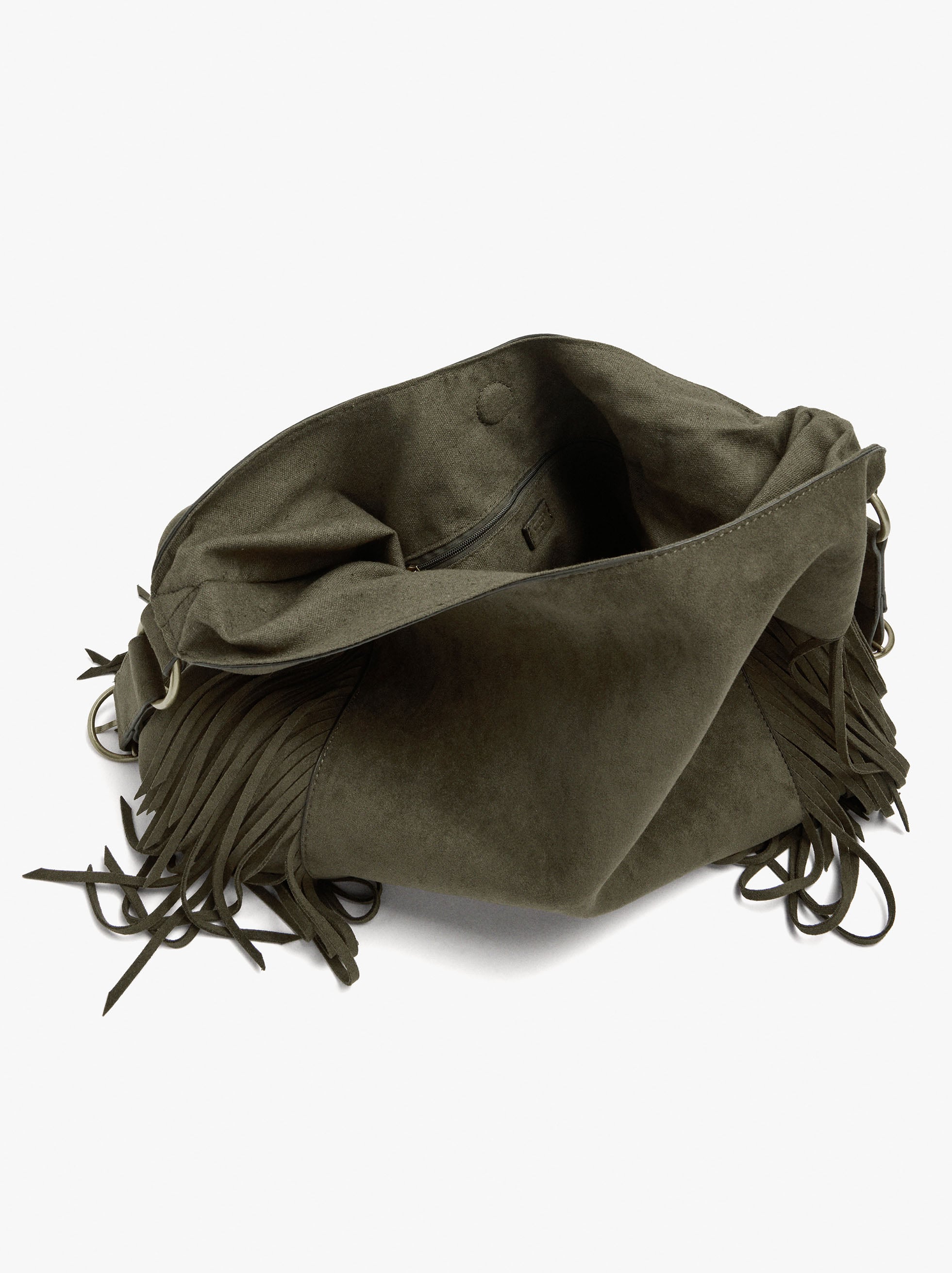 Bolso De Hombro Efecto Piel Con Flecos Largos