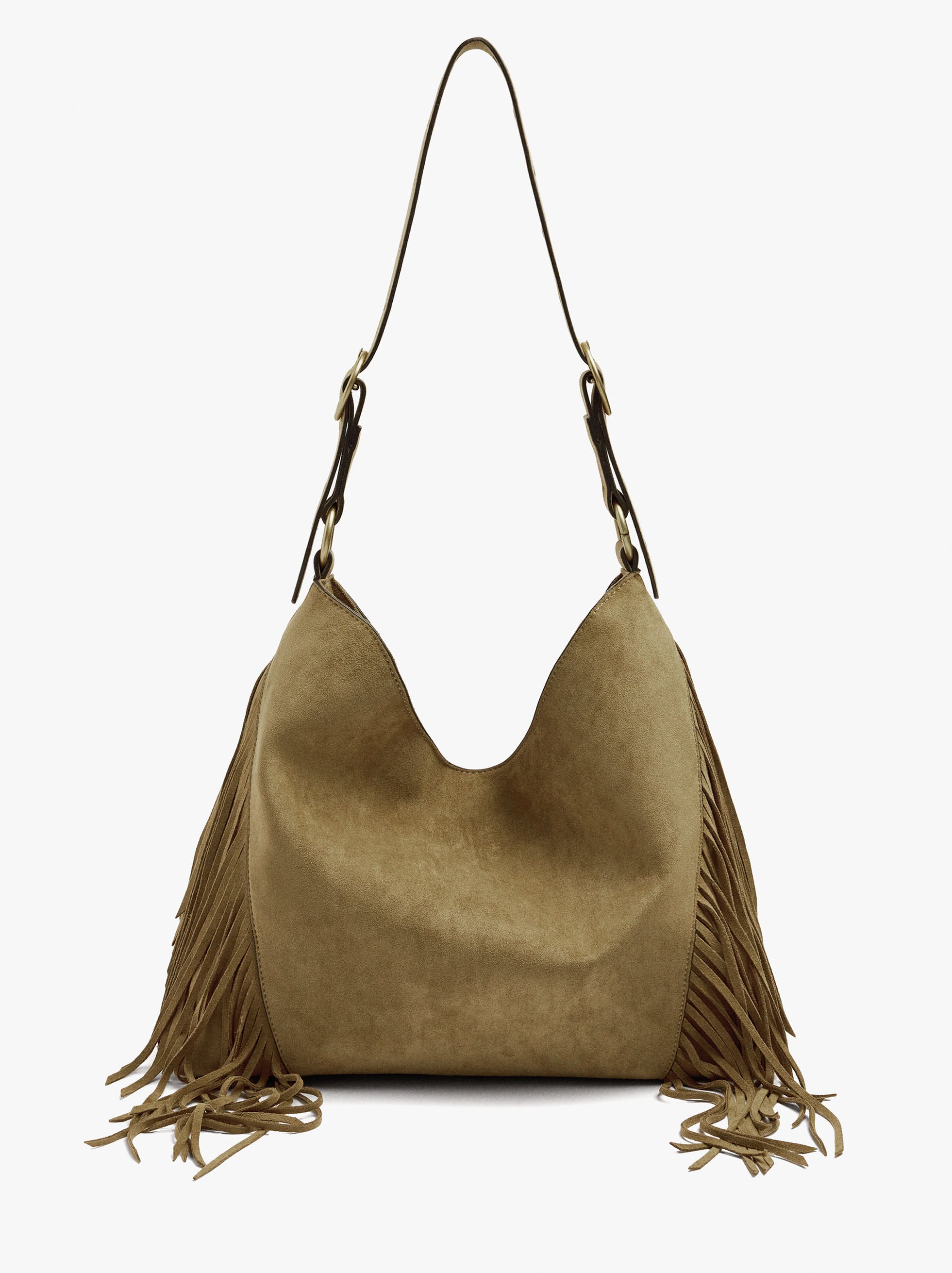 Bolso De Hombro Efecto Piel Con Flecos Largos