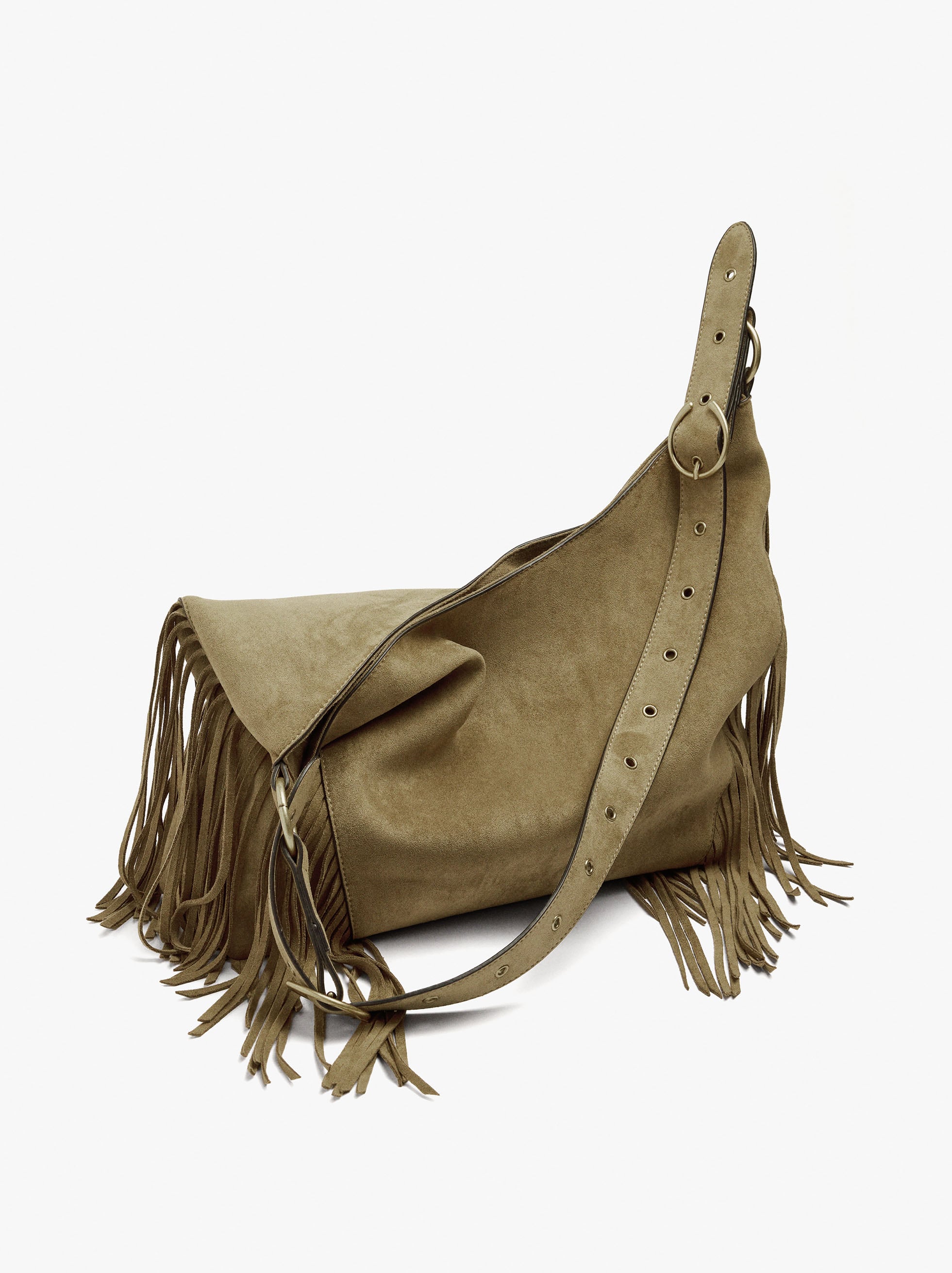 Bolso De Hombro Efecto Piel Con Flecos Largos