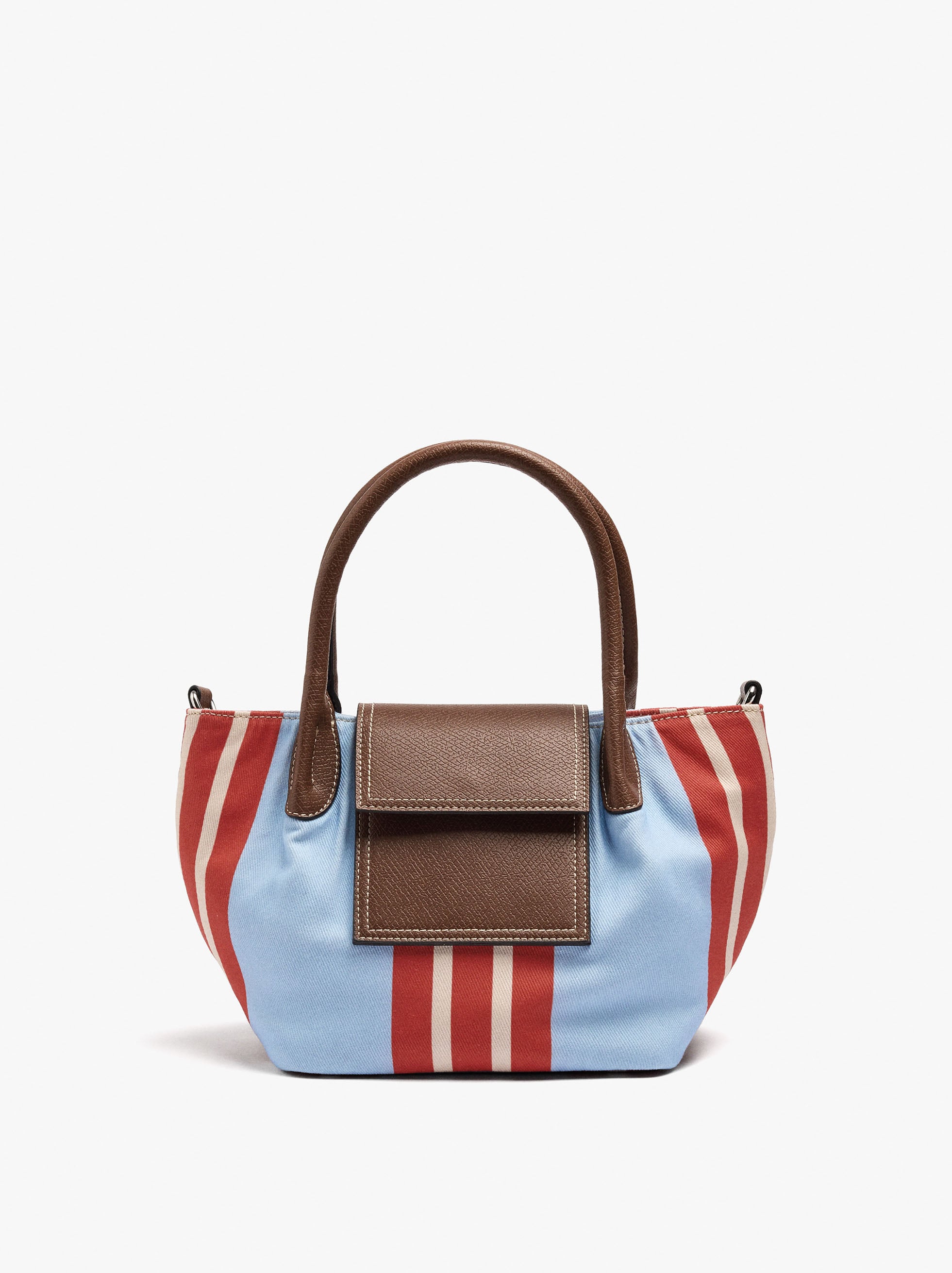 Bolso Tote De Nylon A Rayas Con Solapa