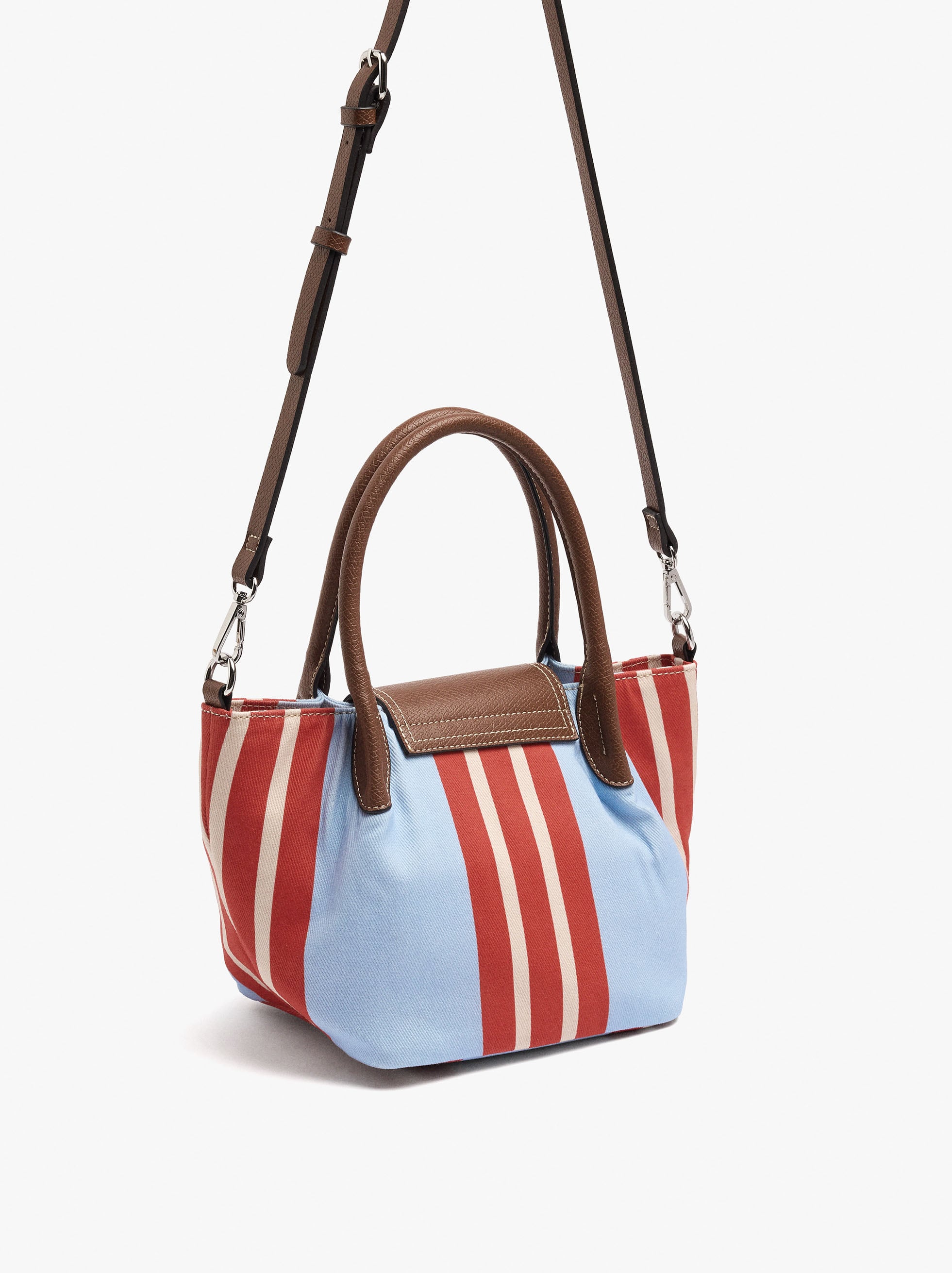 Bolso Tote De Nylon A Rayas Con Solapa