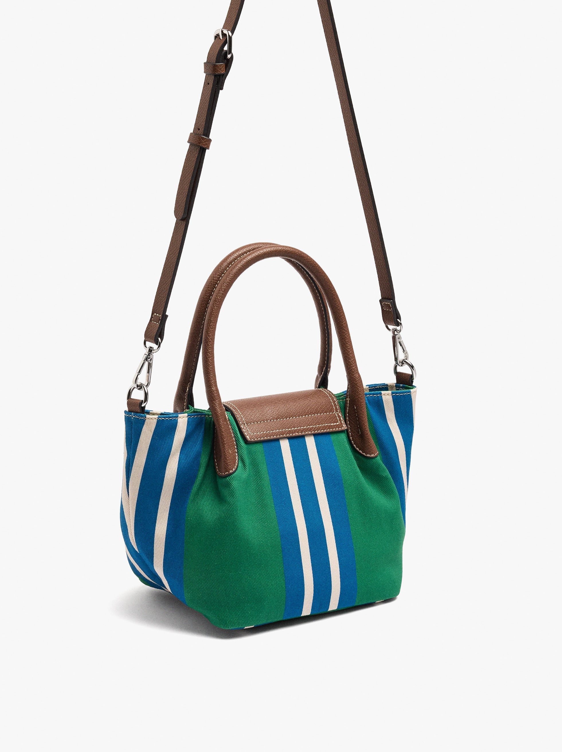 Bolso Tote De Nylon A Rayas Con Solapa
