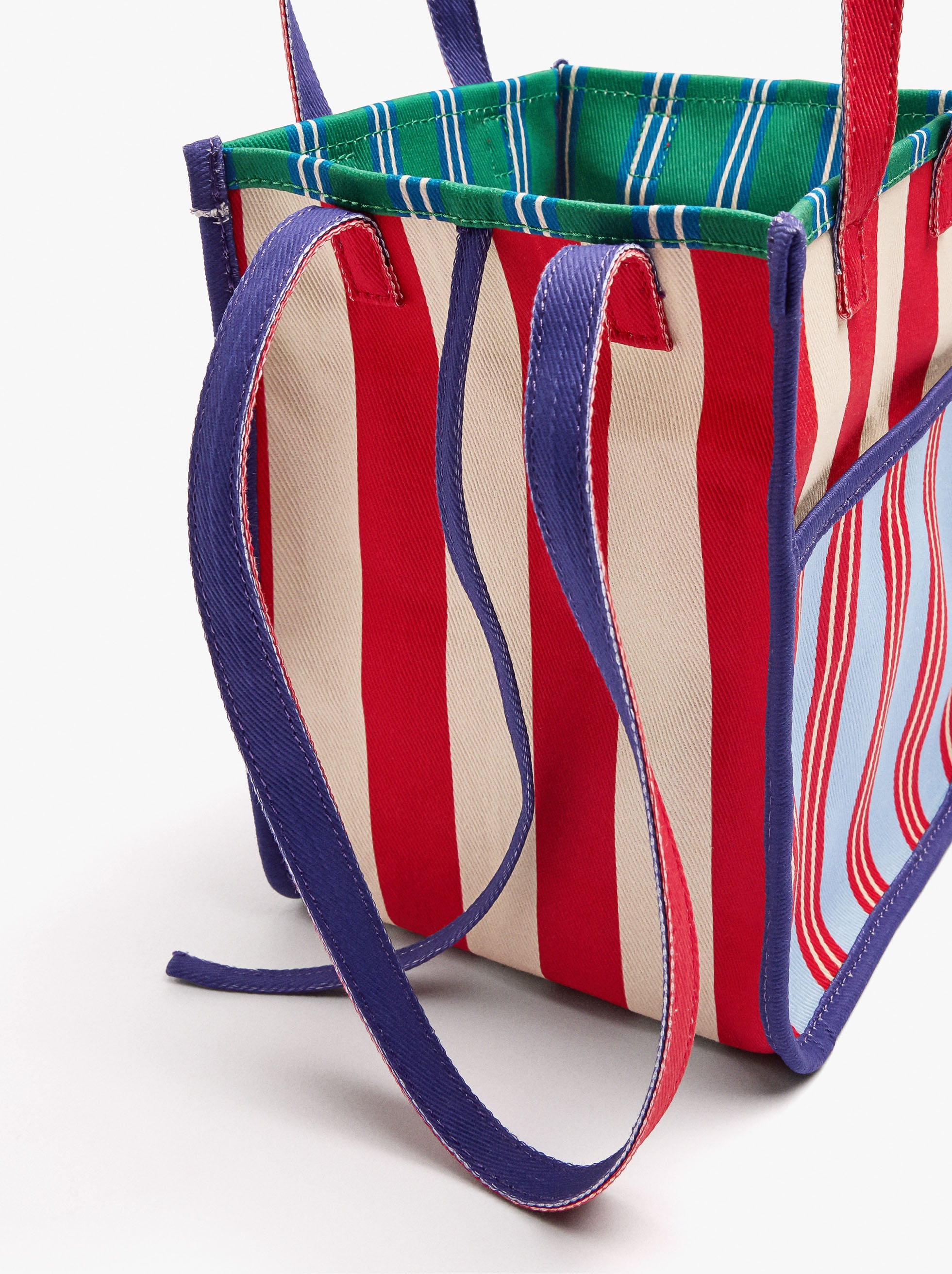 Bolso Tote Sarga Reversible A Rayas