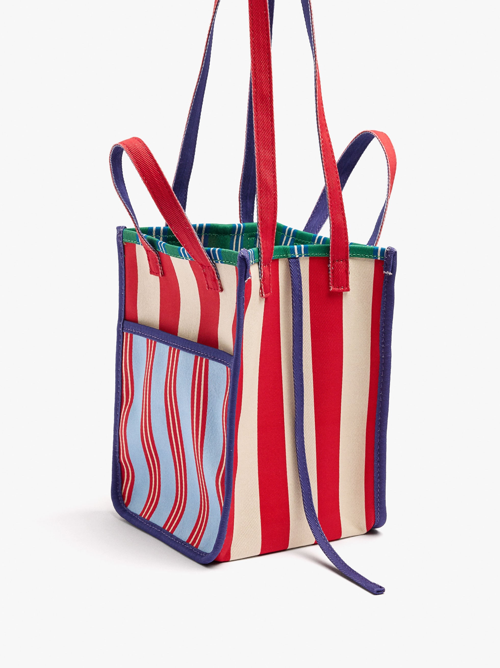 Bolso Tote Sarga Reversible A Rayas