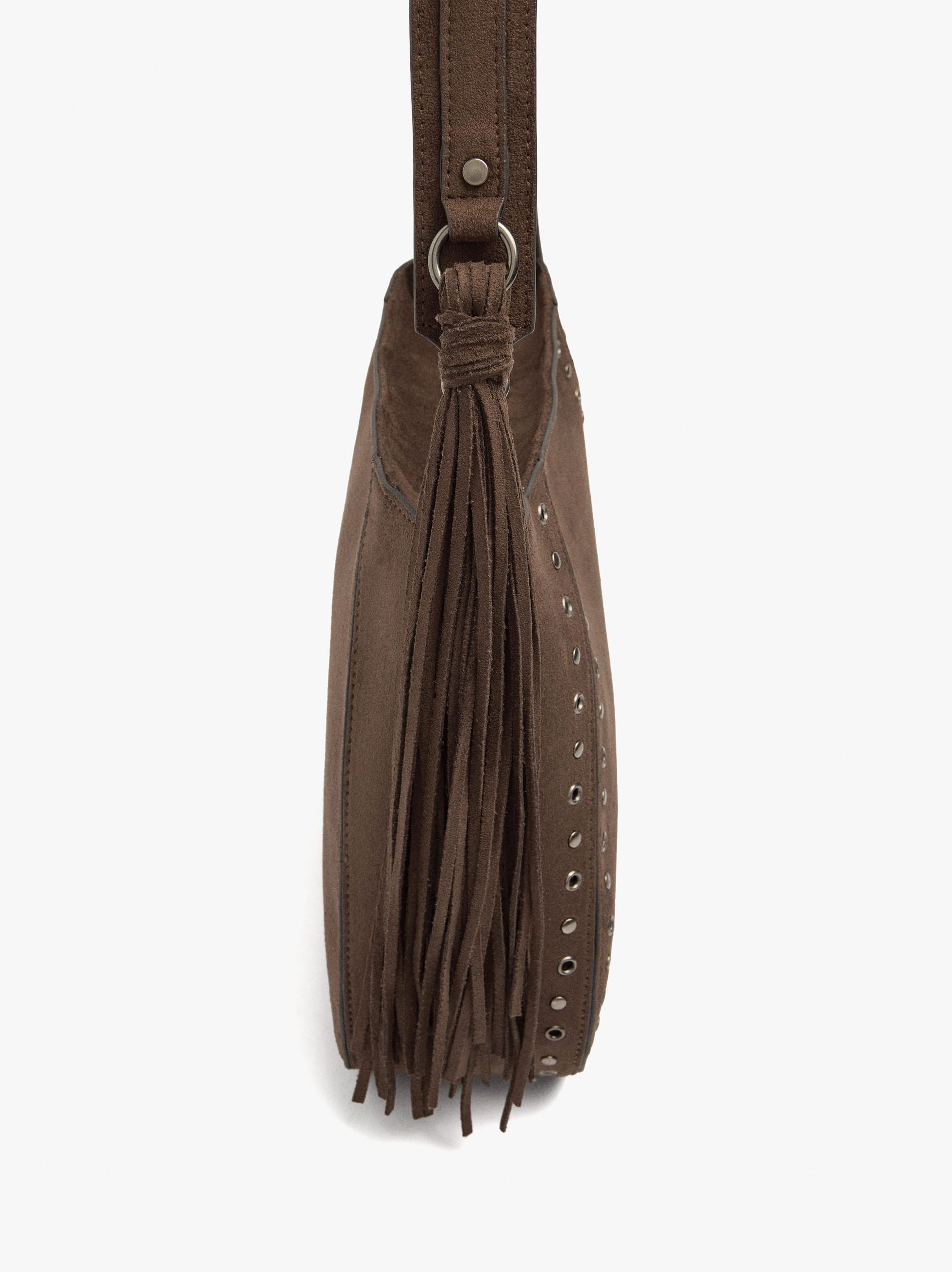 Bolso De Hombro Efecto Piel Con Flecos Y Tachuelas