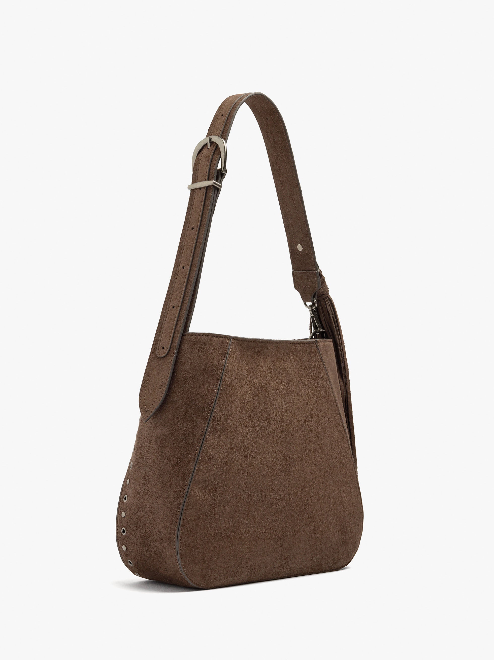 Bolso De Hombro Efecto Piel Con Flecos Y Tachuelas
