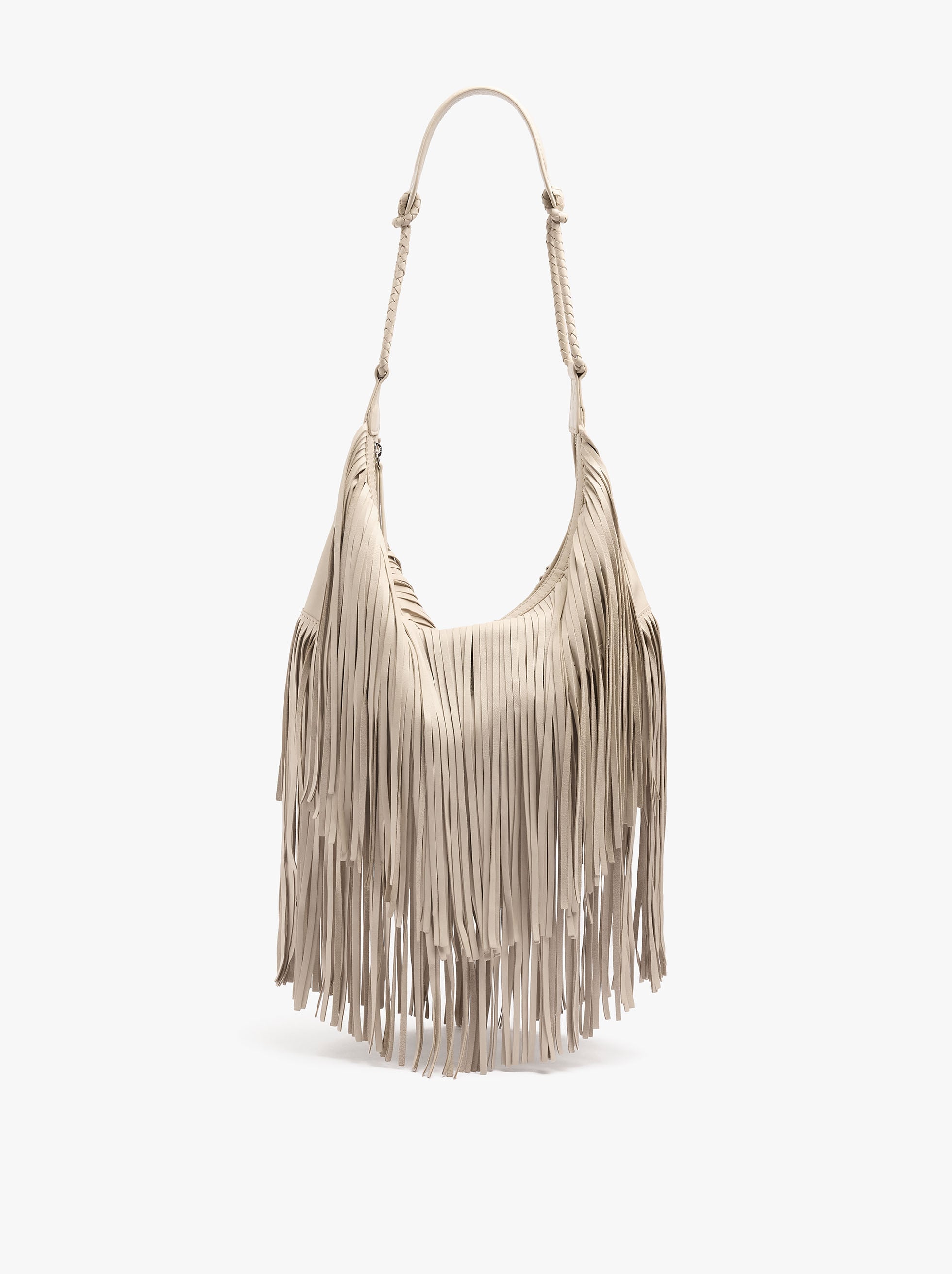 Bolso De Hombro De Piel Con Flecos