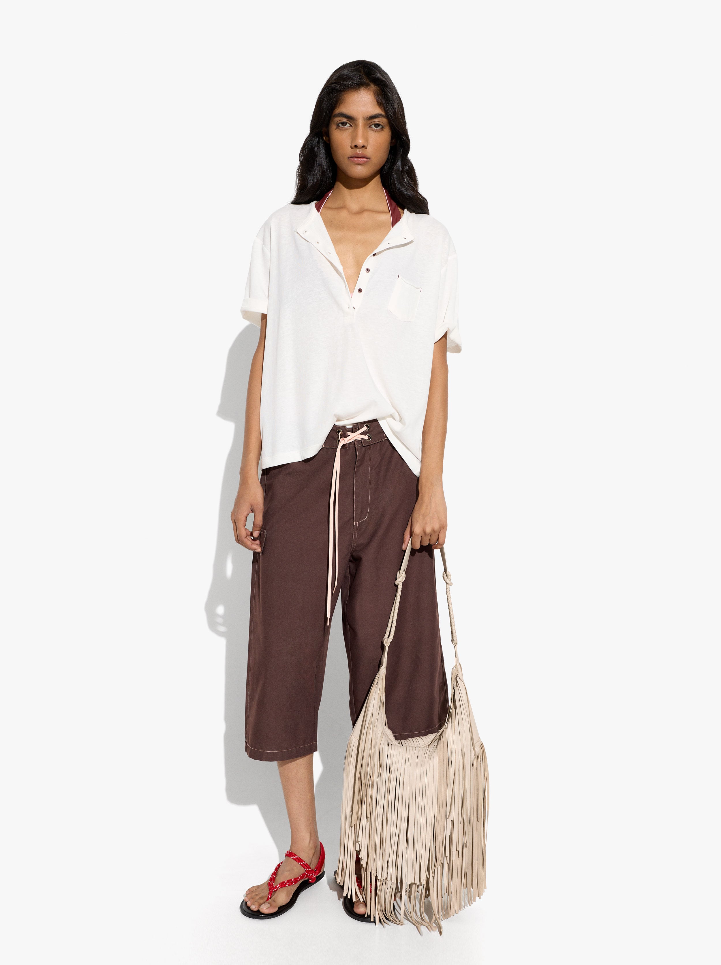 Bolso De Hombro De Piel Con Flecos