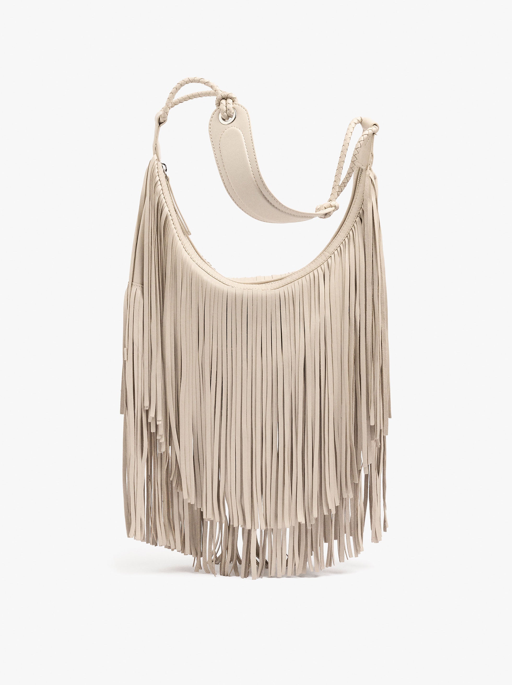 Bolso De Hombro De Piel Con Flecos