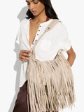Bolso De Hombro De Piel Con Flecos