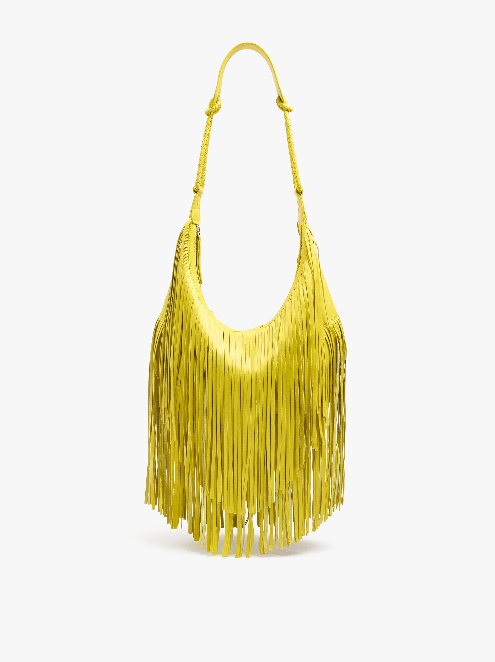 Bolso De Hombro De Piel Con Flecos
