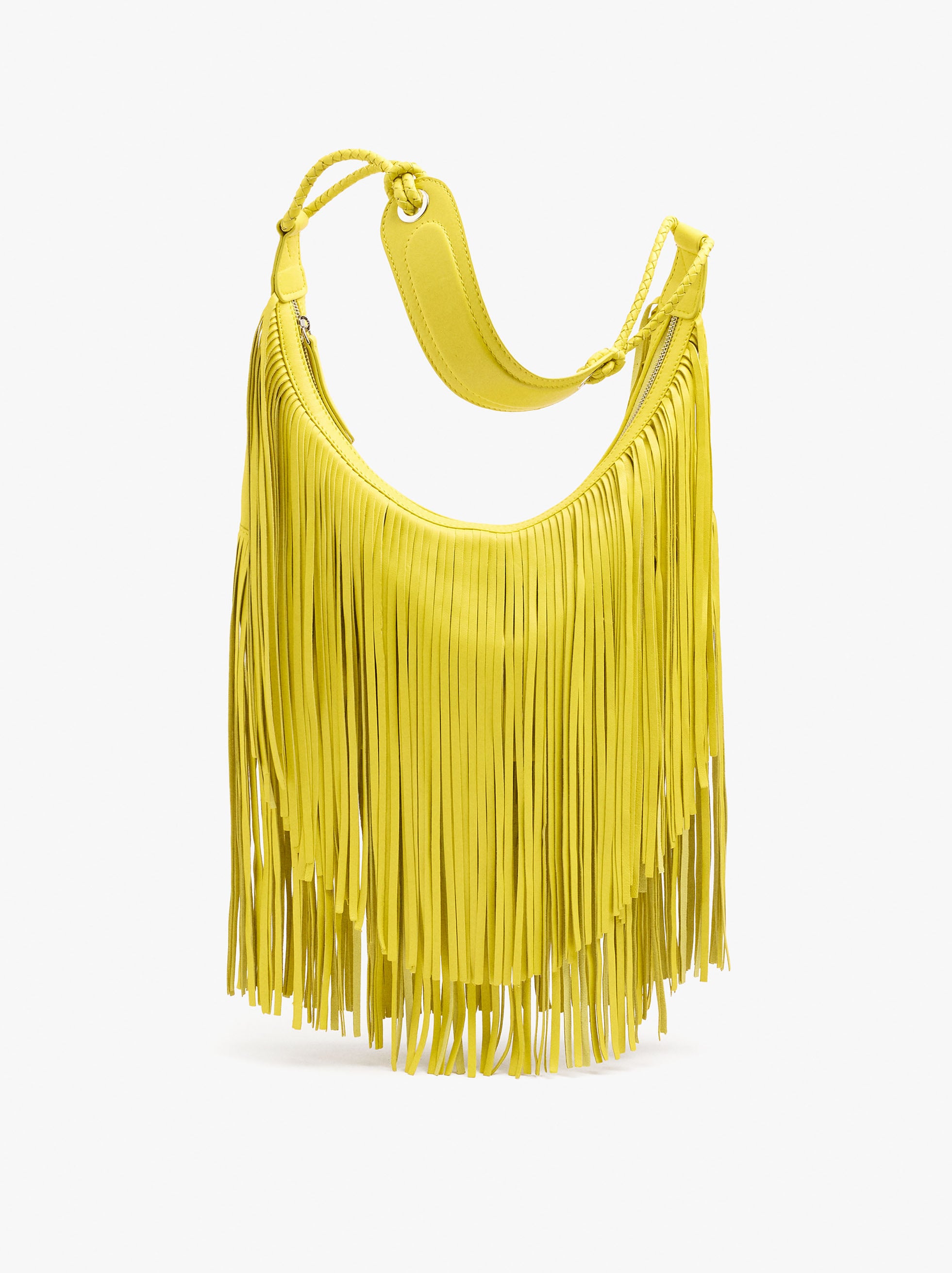 Bolso De Hombro De Piel Con Flecos