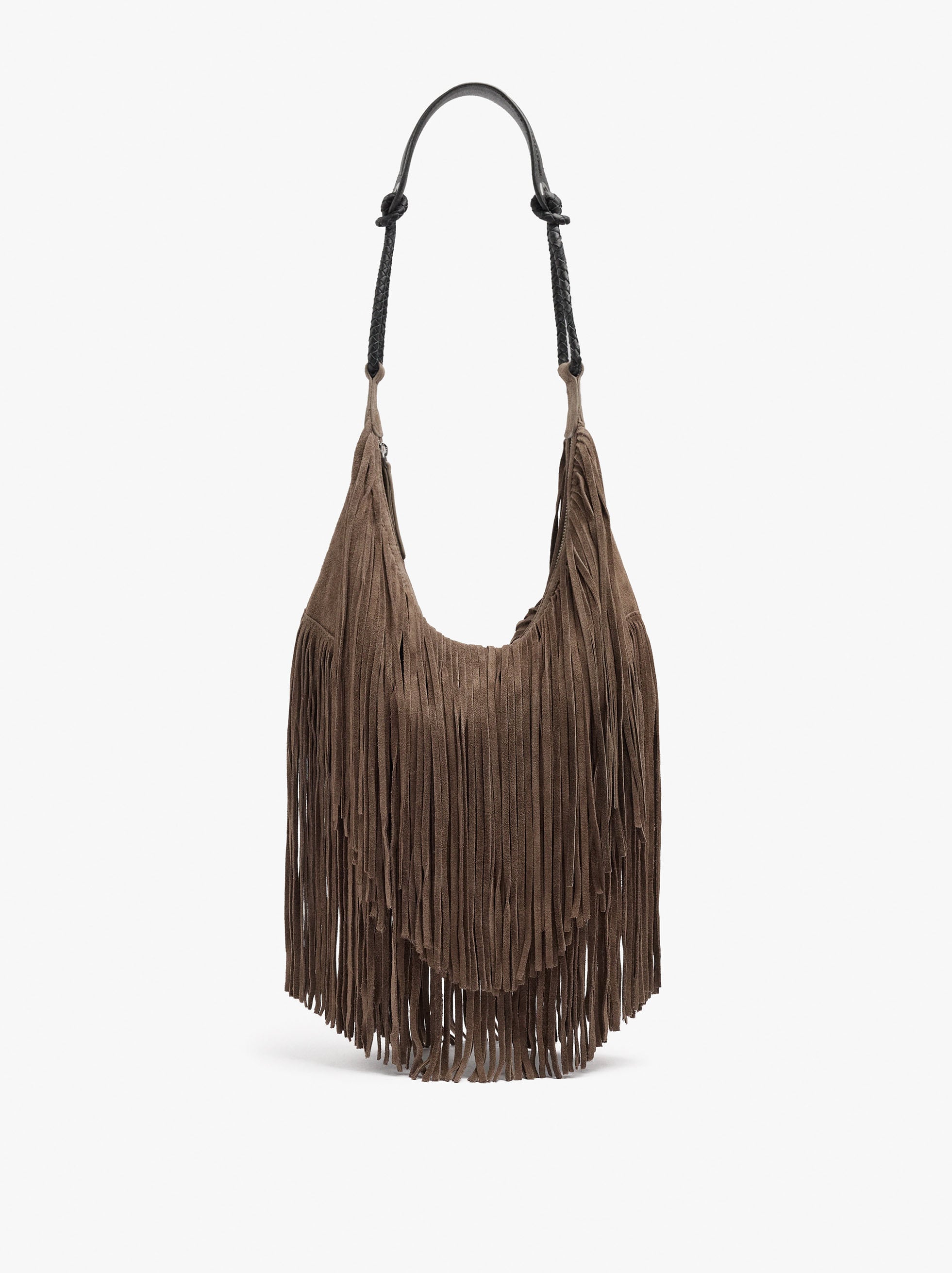 Bolso De Hombro De Piel Con Flecos