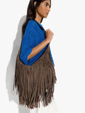 Bolso De Hombro De Piel Con Flecos