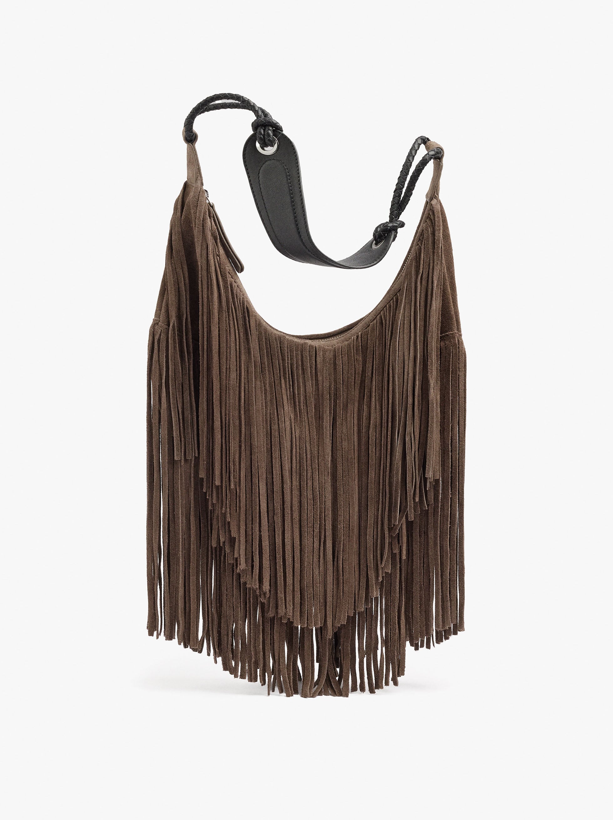 Bolso De Hombro De Piel Con Flecos