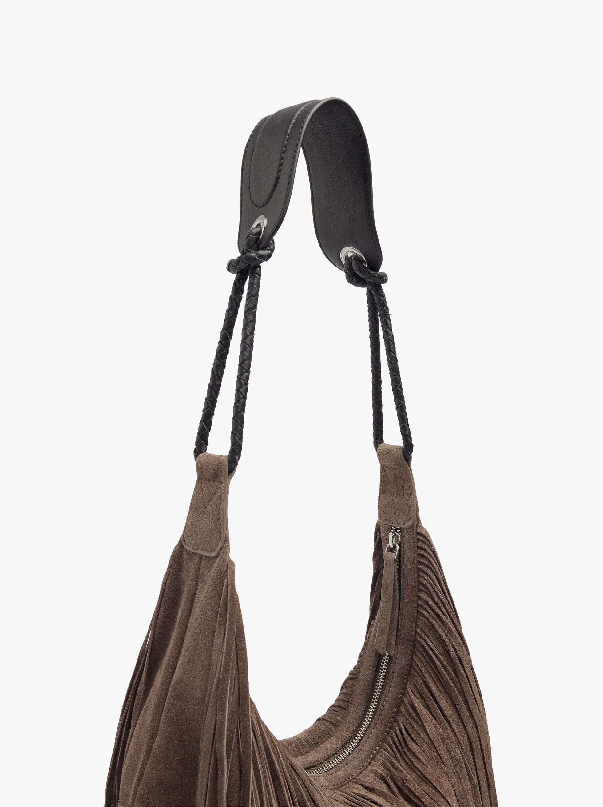 Bolso De Hombro De Piel Con Flecos