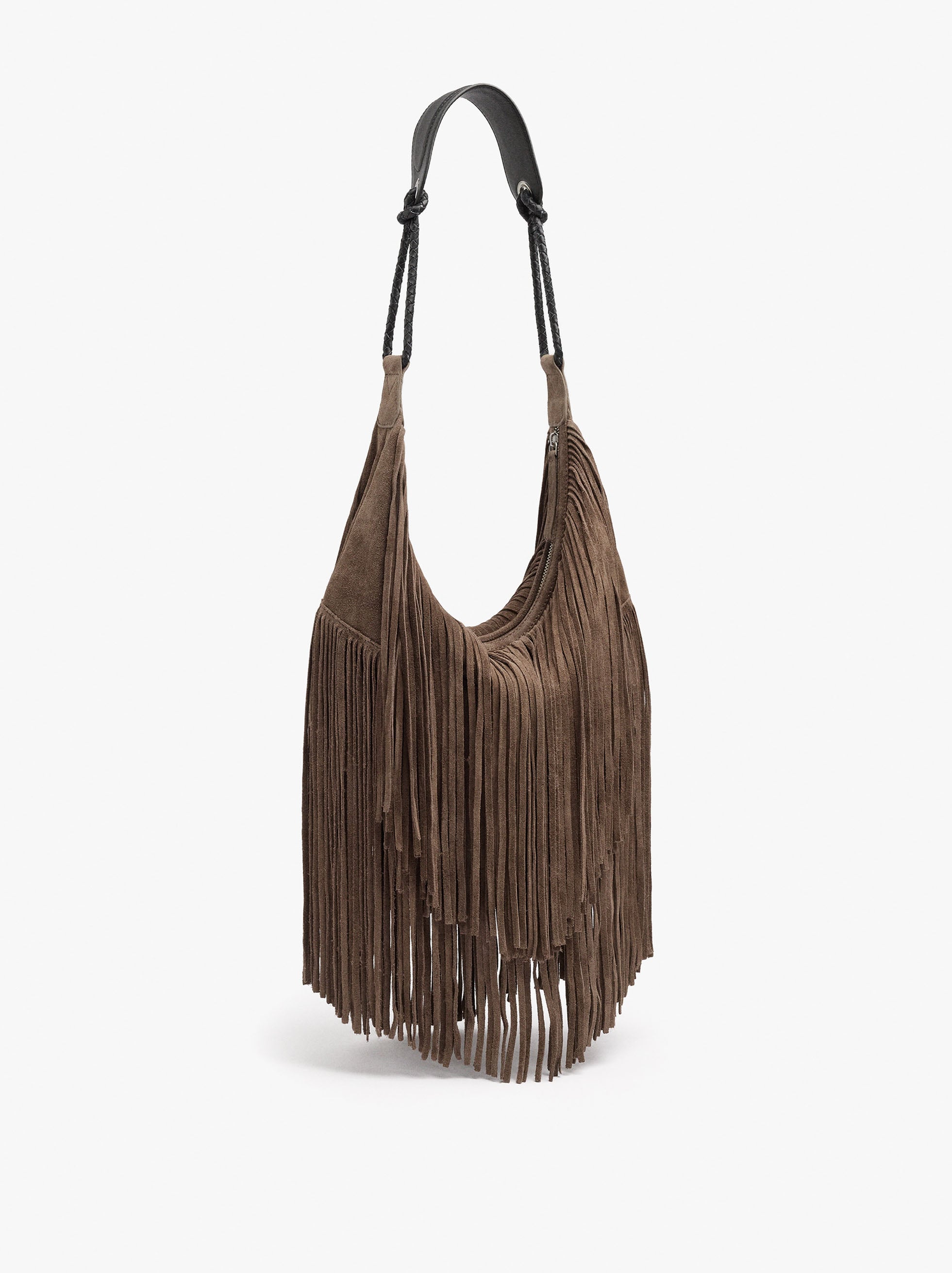 Bolso De Hombro De Piel Con Flecos