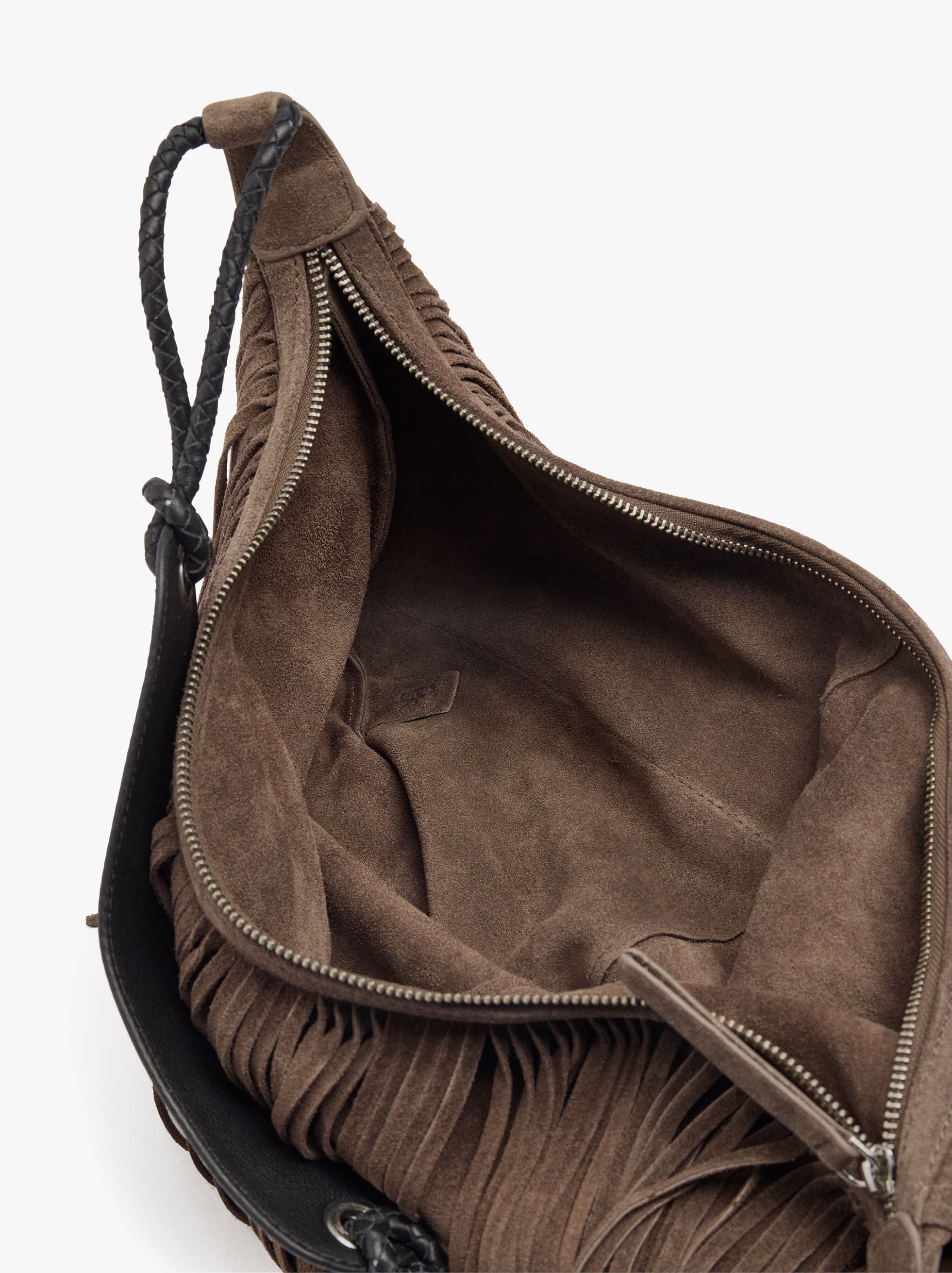 Bolso De Hombro De Piel Con Flecos