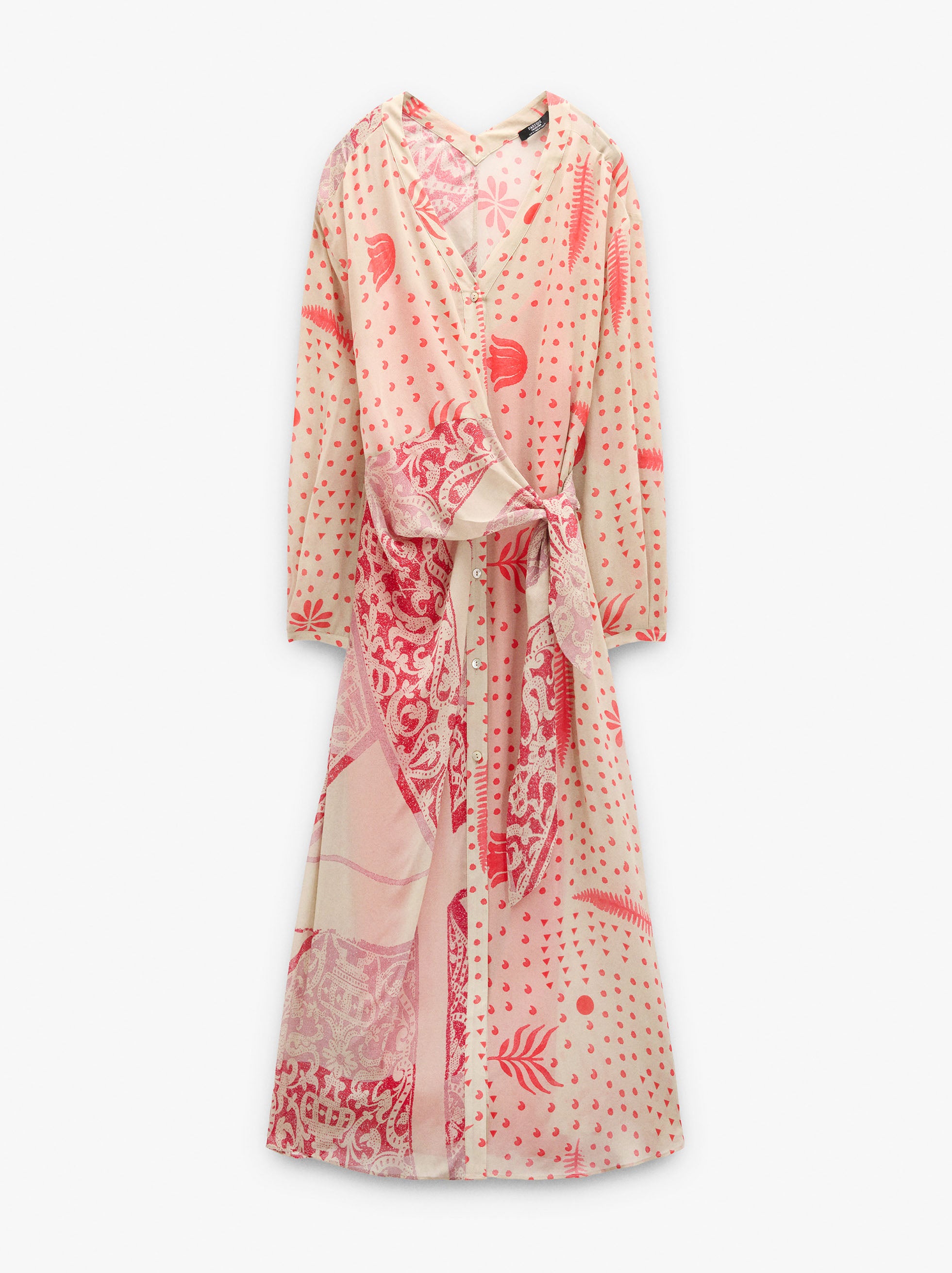 Vestido Midi Estampado Con Drapeado Y Nudo