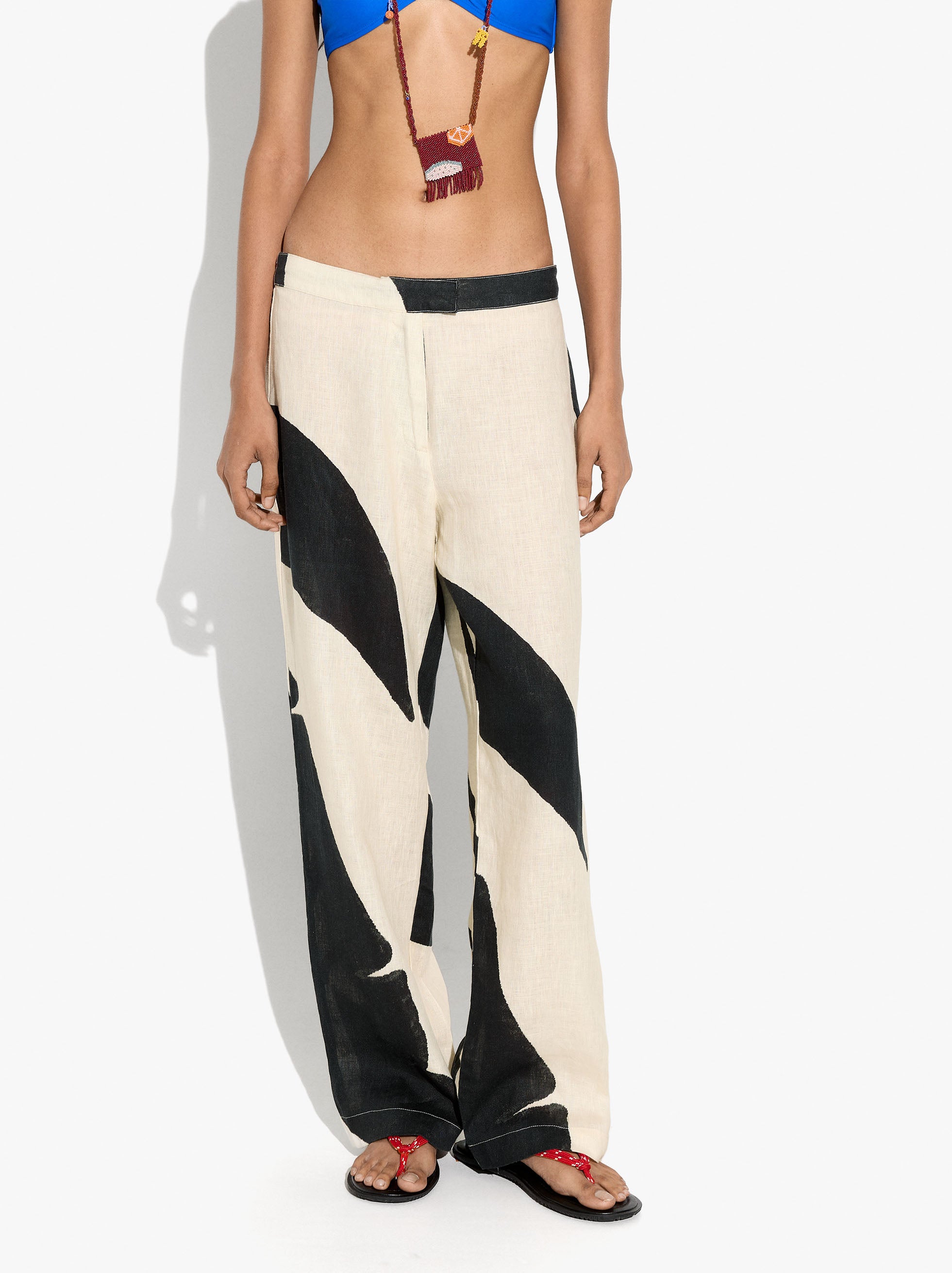 Pantalón Recto Estampado 100% Lino