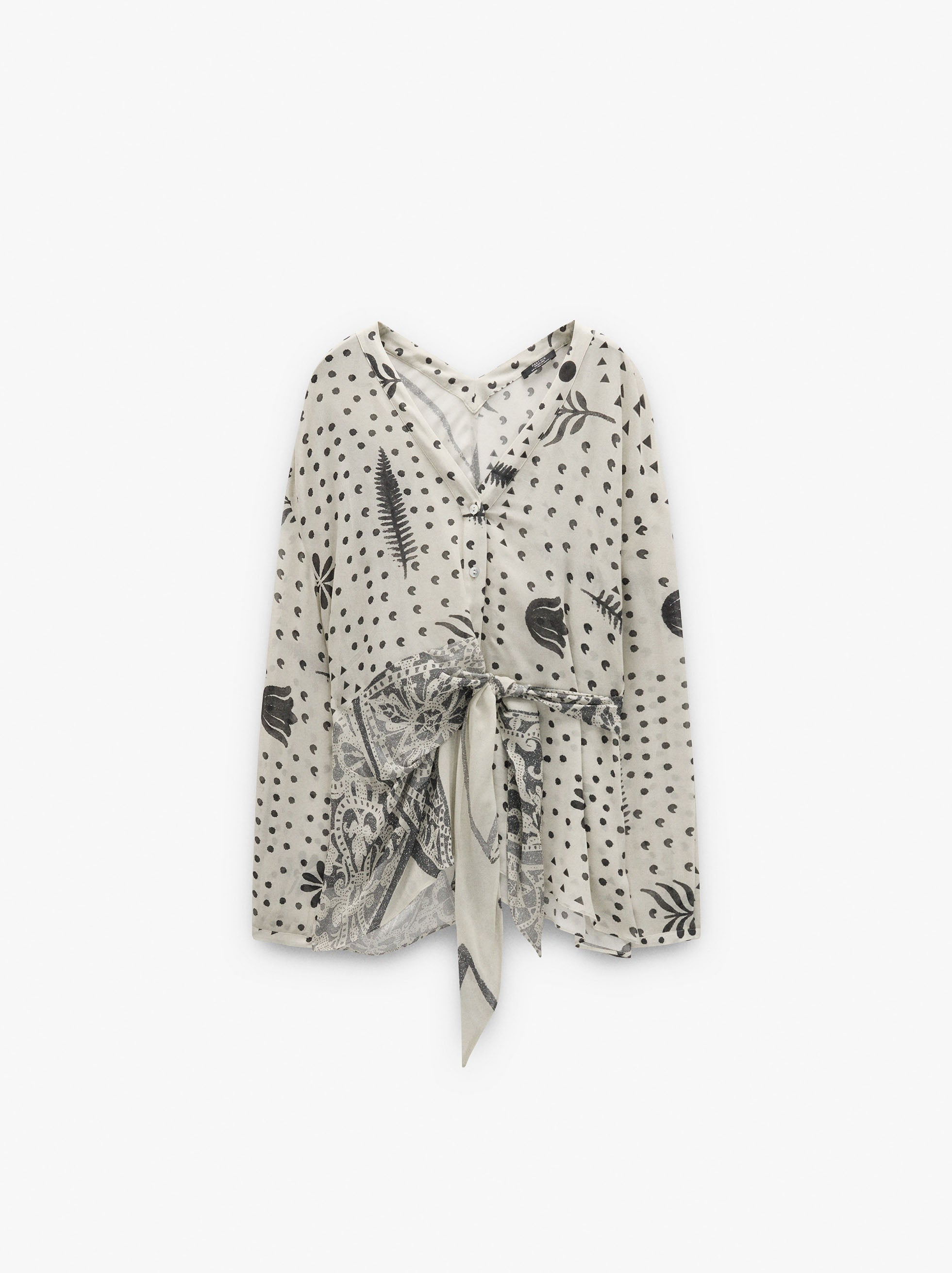 Blusa Fluida Estampada Con Drapeado Y Nudo