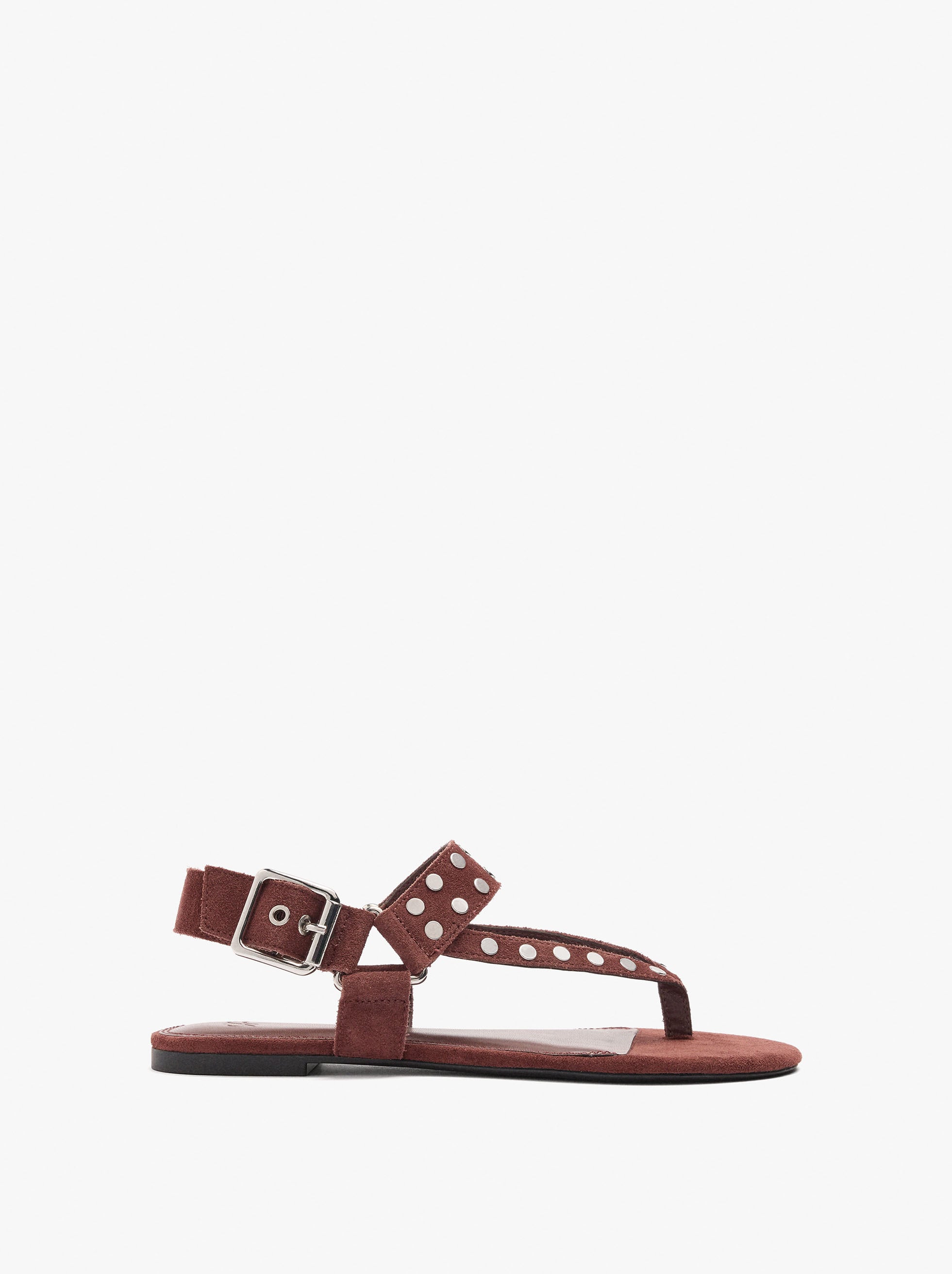 Sandalias Planas De Piel Con Tachuelas