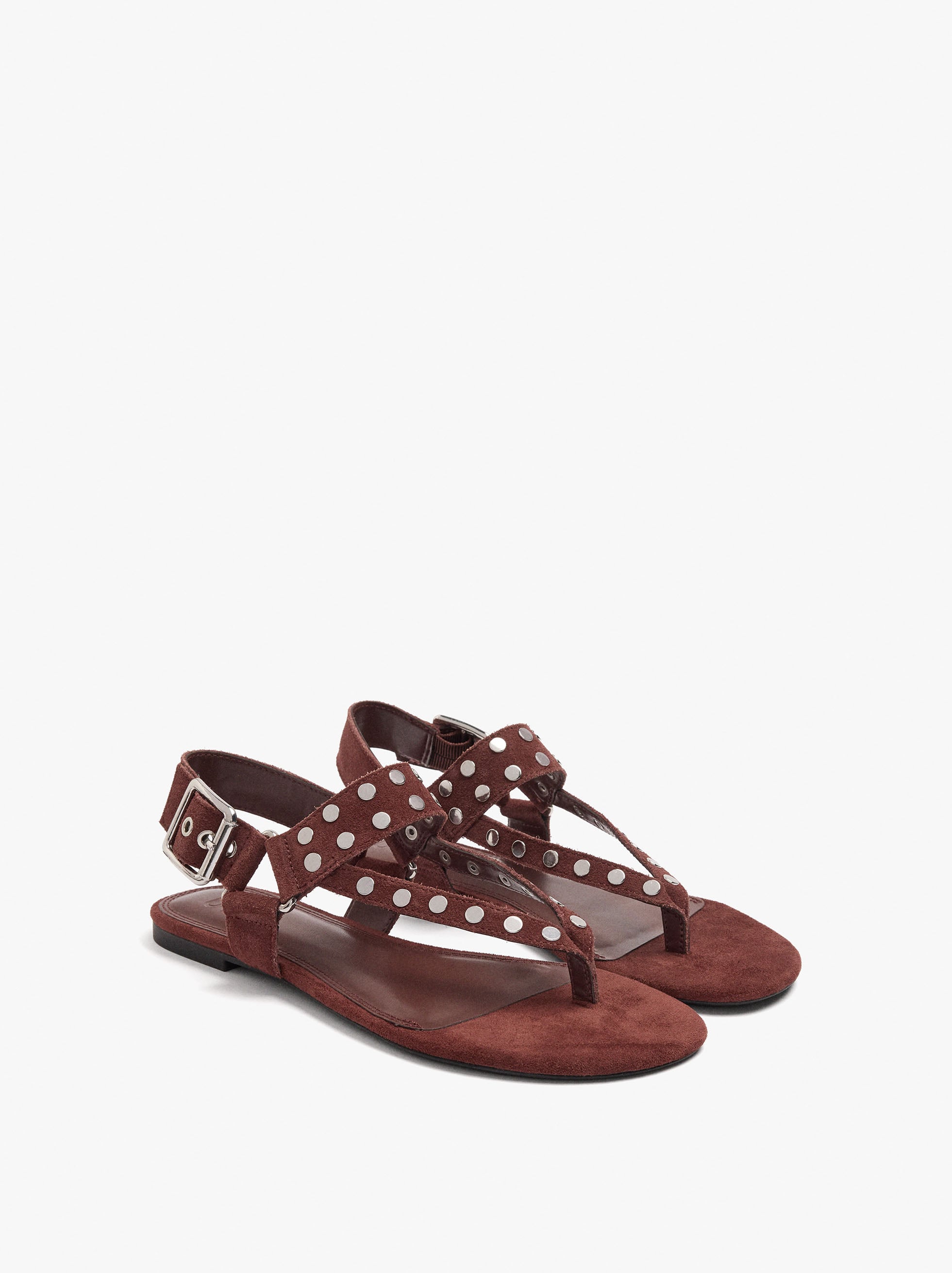 Sandalias Planas De Piel Con Tachuelas