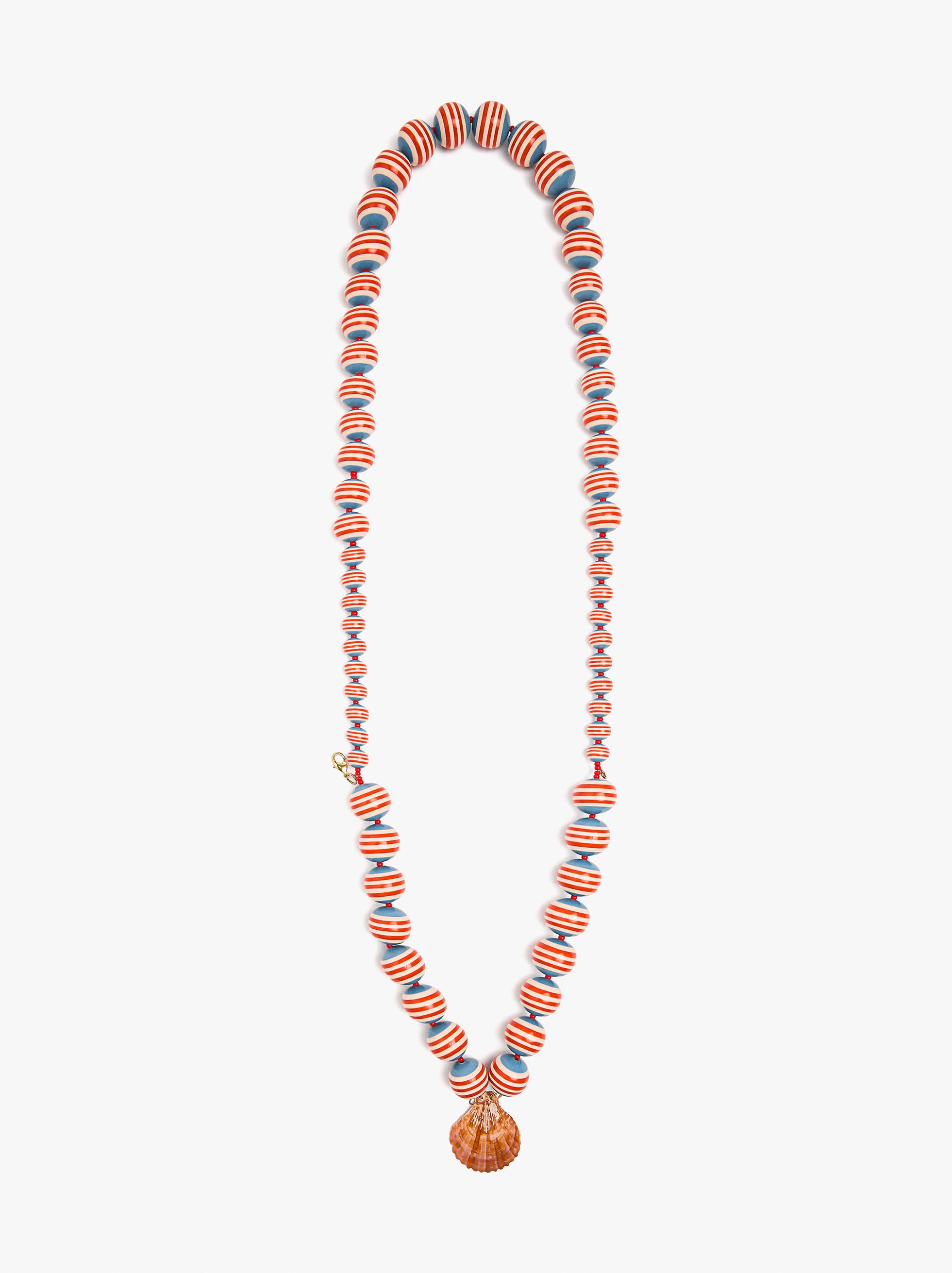 Collar Cuentas A Rayas Y Colgante De Concha